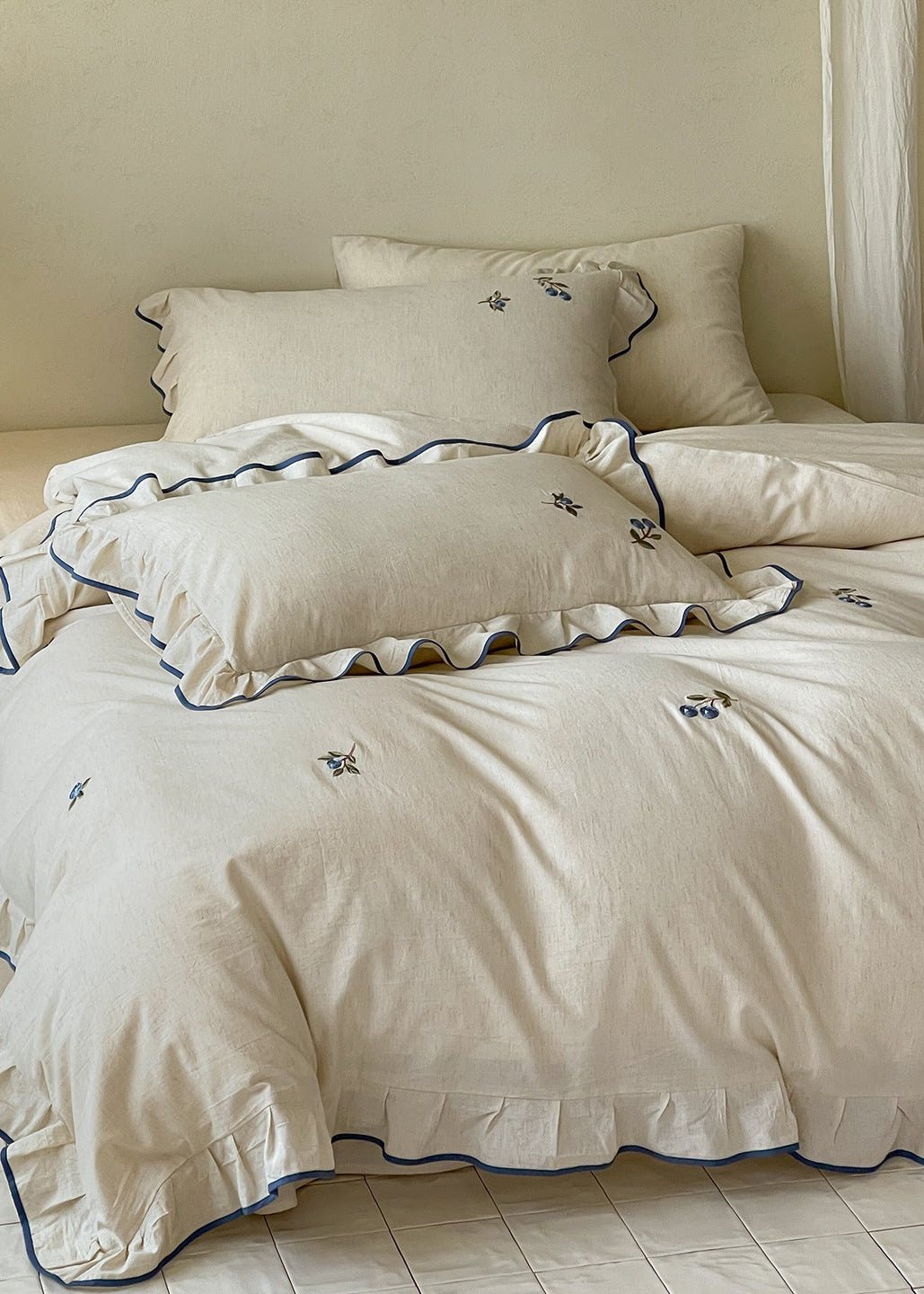 -Ever Lasting - Penelope Embroidery Bedding Set / Beige + Purple -Bedding Set -Ever Lasting