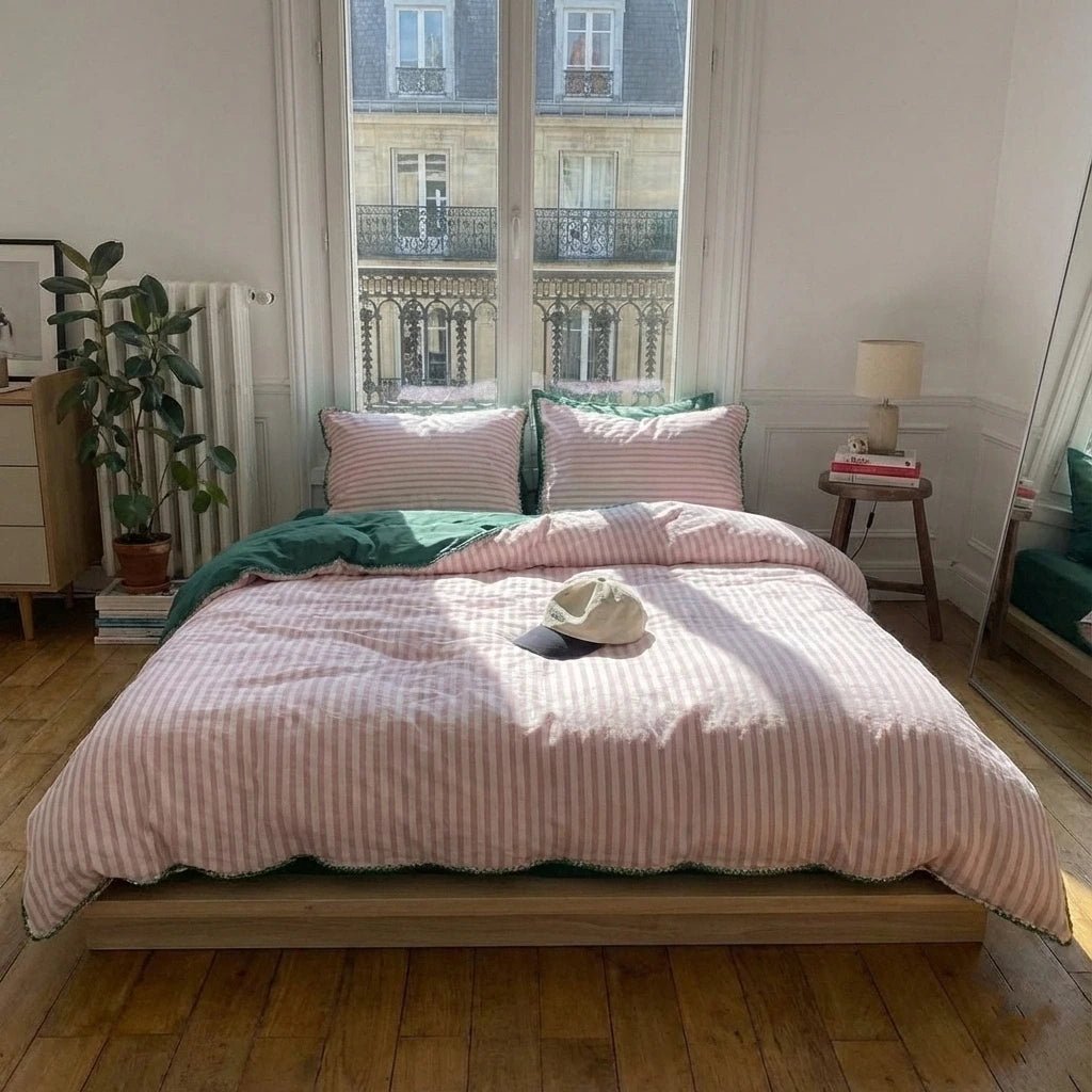 - Ever Lasting - Pepper Candy Stripe Small Room Bedding Set / Fuchsia - Bedding Set - Ever Lasting