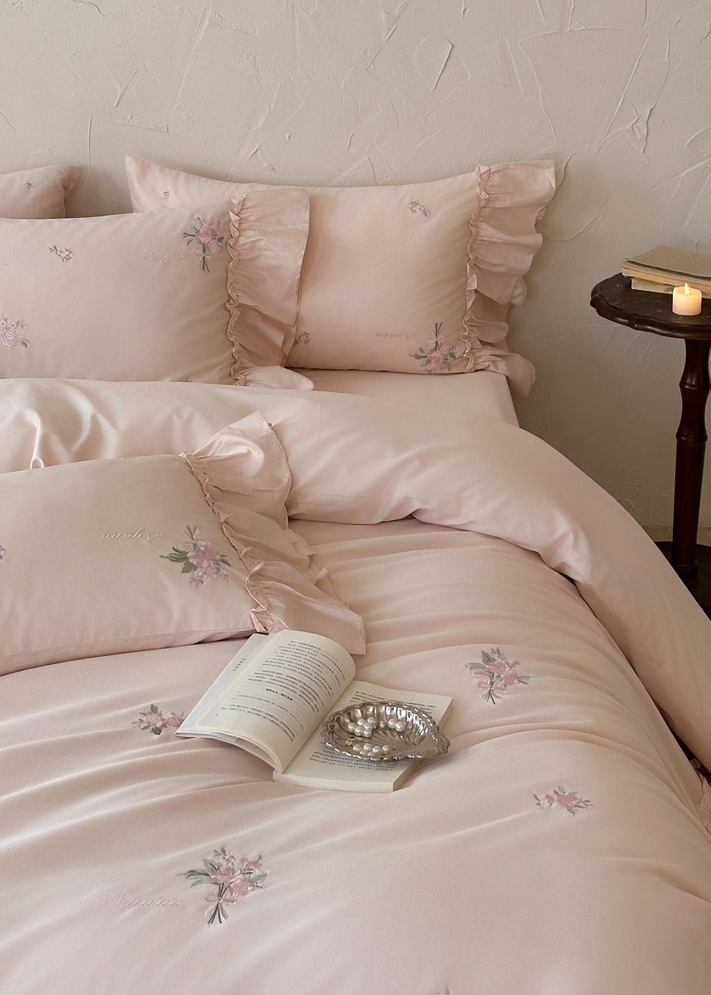 -Ever Lasting - Phoebe Embroidery Floral Bedding Set / Pink -Bedding Set -Ever Lasting