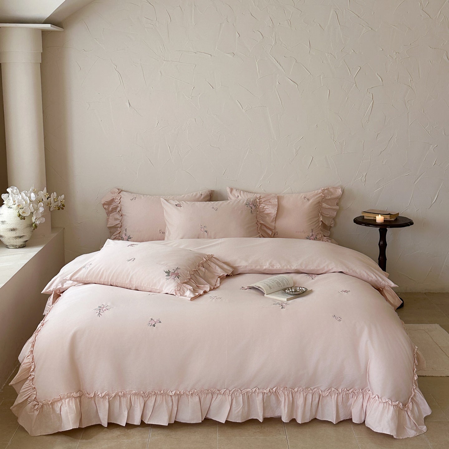 -Ever Lasting - Phoebe Embroidery Floral Bedding Set / Pink -Bedding Set -Ever Lasting
