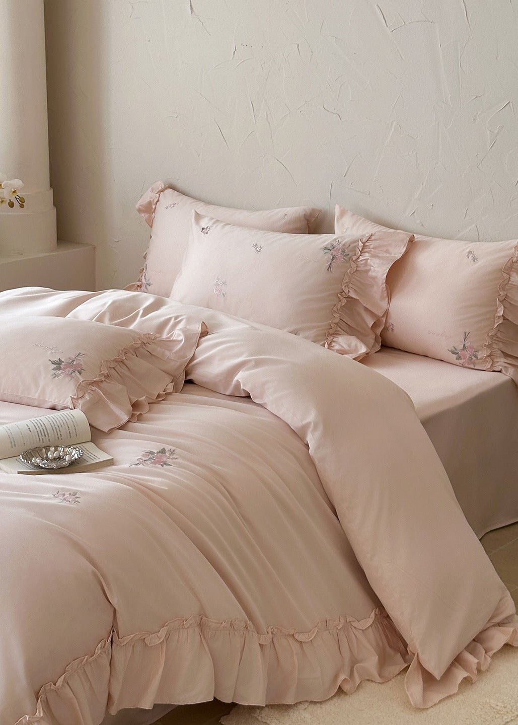 -Ever Lasting - Phoebe Embroidery Floral Bedding Set / Pink -Bedding Set -Ever Lasting
