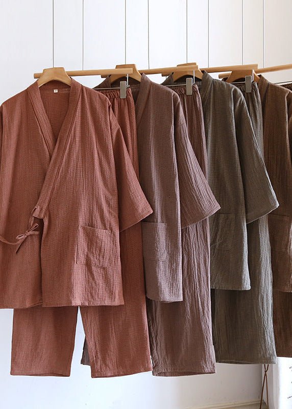 - Ever Lasting - Phoenix Japanese Kimono Cotton Gauze Pajama Set / Red (Unisex) - Pajamas - Ever Lasting