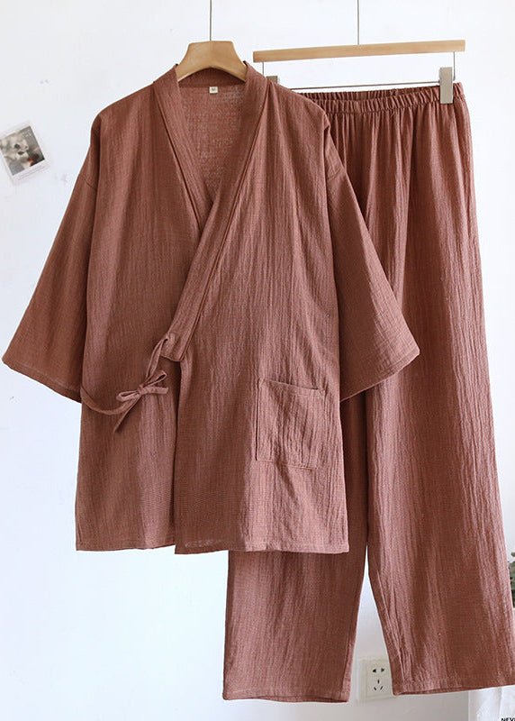 - Ever Lasting - Phoenix Japanese Kimono Cotton Gauze Pajama Set / Red (Unisex) - Pajamas - Ever Lasting