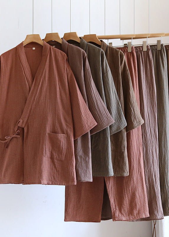 - Ever Lasting - Phoenix Japanese Kimono Cotton Gauze Pajama Set / Red (Unisex) - Pajamas - Ever Lasting