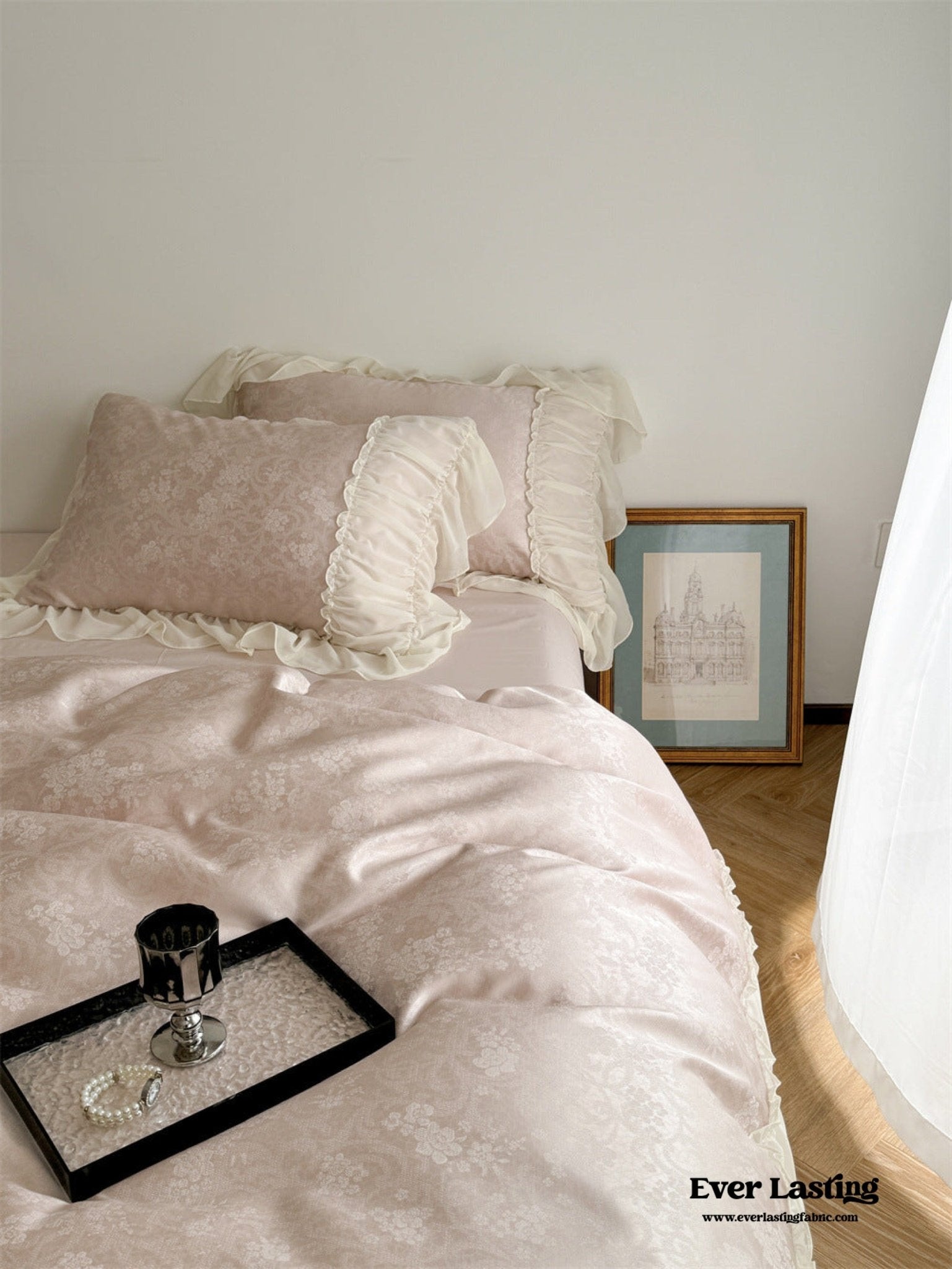 Pink Floral Ruffle Cottage Bedding Set - Ever Lasting