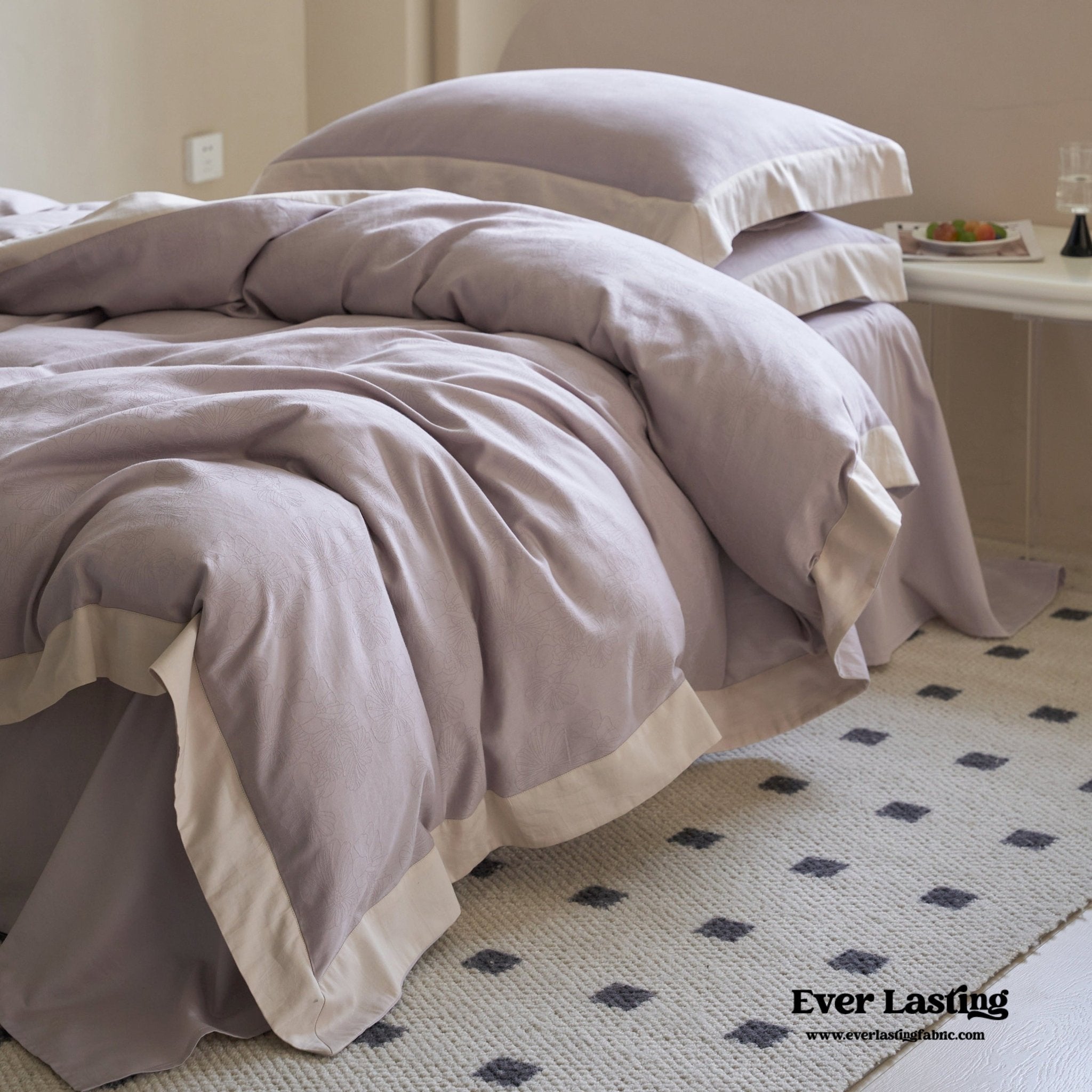 Pink Lavender Satin Jacquard Long - Staple Cotton Bedding Bundle - Ever Lasting