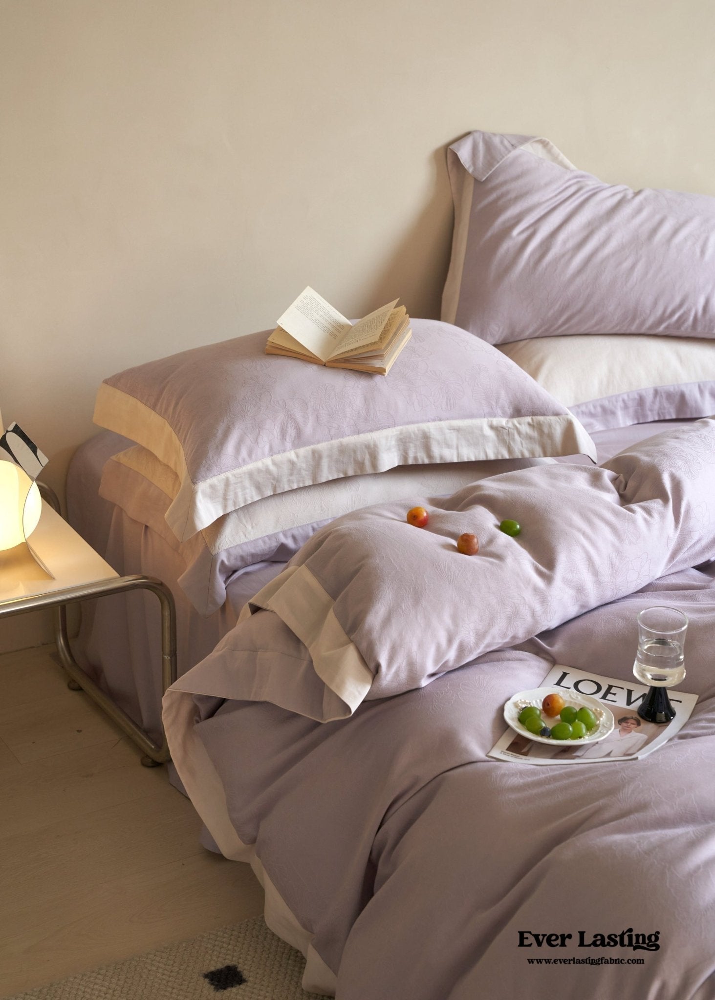 Pink Lavender Satin Jacquard Long - Staple Cotton Bedding Bundle - Ever Lasting