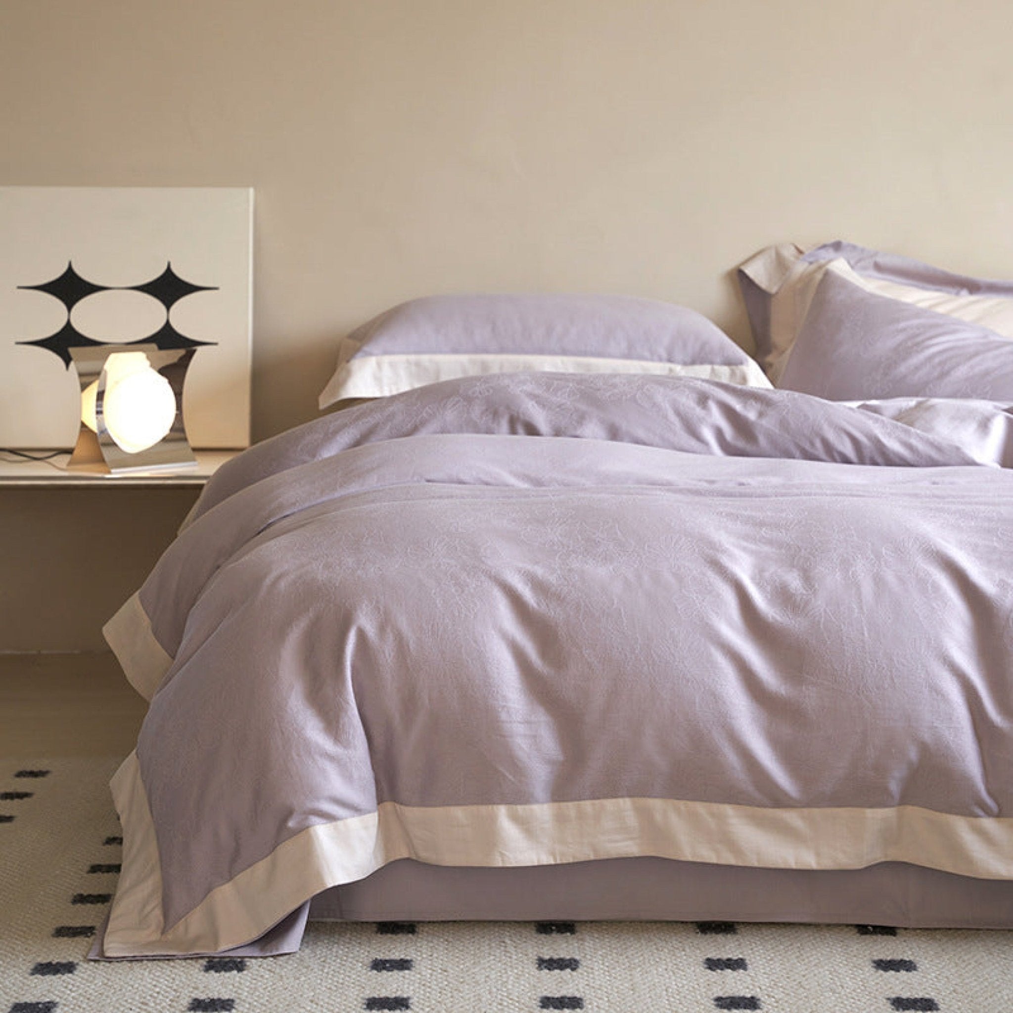 Pink Lavender Satin Jacquard Long - Staple Cotton Bedding Bundle - Ever Lasting