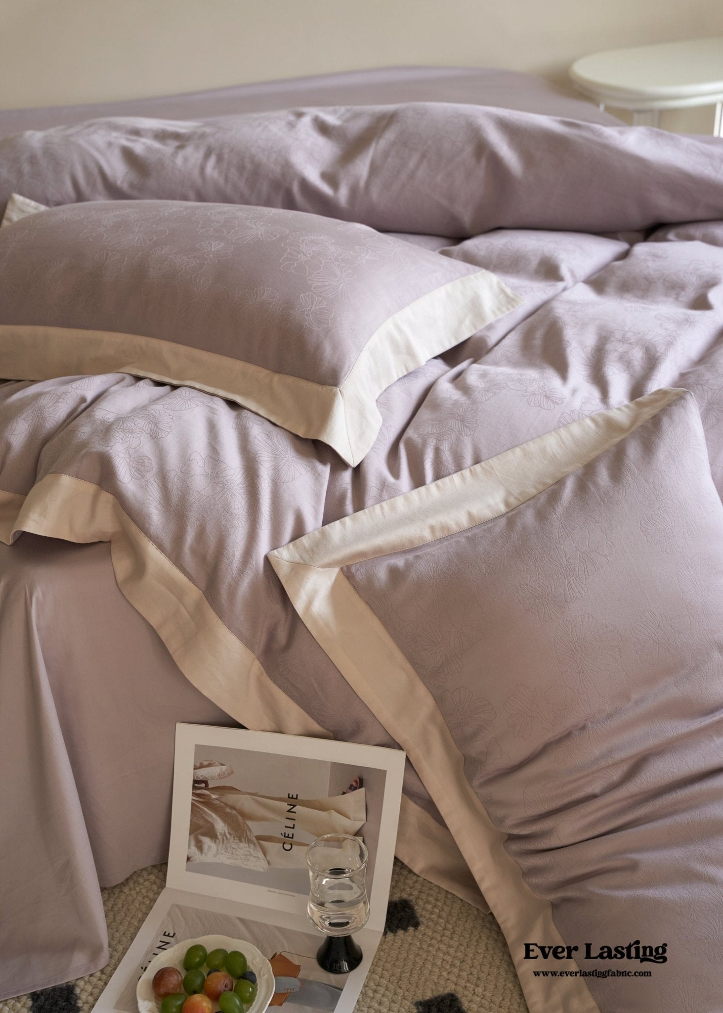 Pink Lavender Satin Jacquard Long - Staple Cotton Bedding Bundle - Ever Lasting