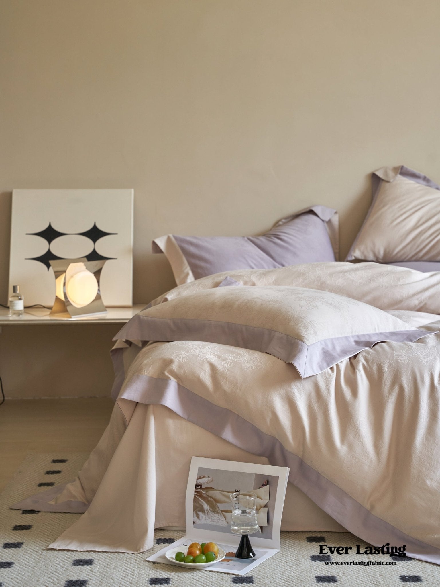 Pink Lavender Satin Jacquard Long - Staple Cotton Bedding Bundle - Ever Lasting