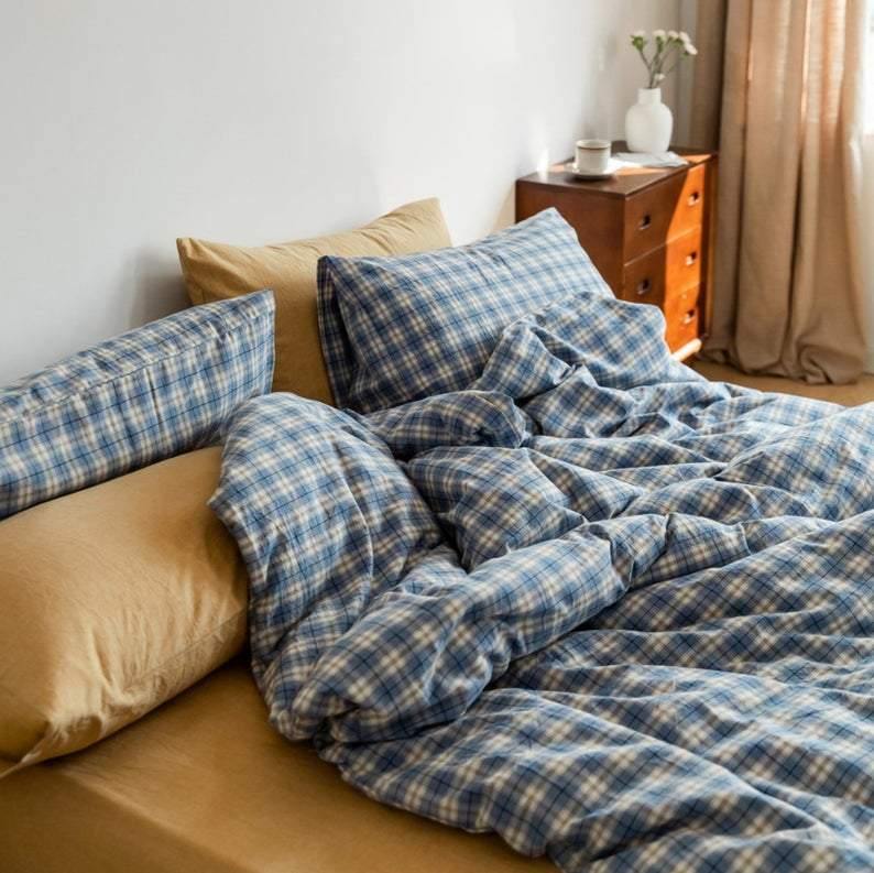- Ever Lasting - Plaid Bedding Set / Blue + Mustard - Bedding Set - Ever Lasting