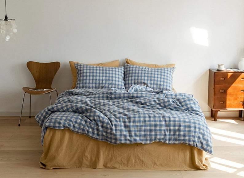 - Ever Lasting - Plaid Bedding Set / Blue + Mustard - Bedding Set - Ever Lasting