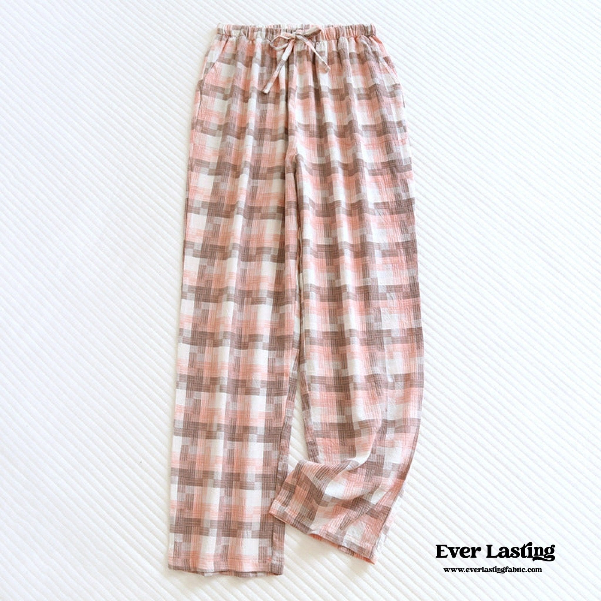 Plaid Washed Cotton Pajama Pants / Blue - Ever Lasting