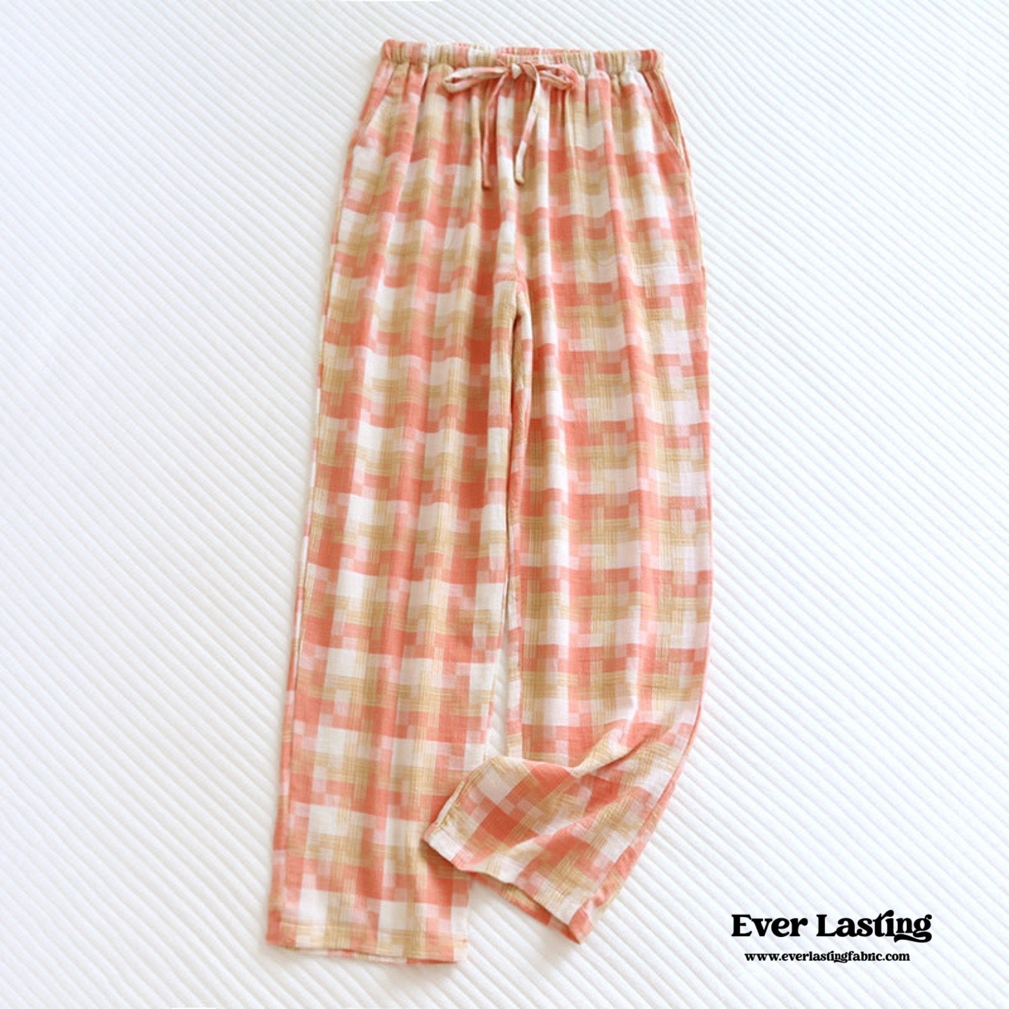 Plaid Washed Cotton Pajama Pants / Blue - Ever Lasting
