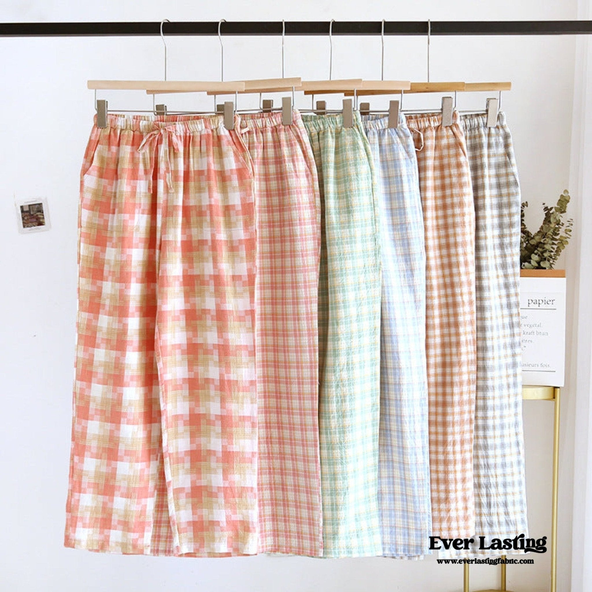 Plaid Washed Cotton Pajama Pants / Blue - Ever Lasting