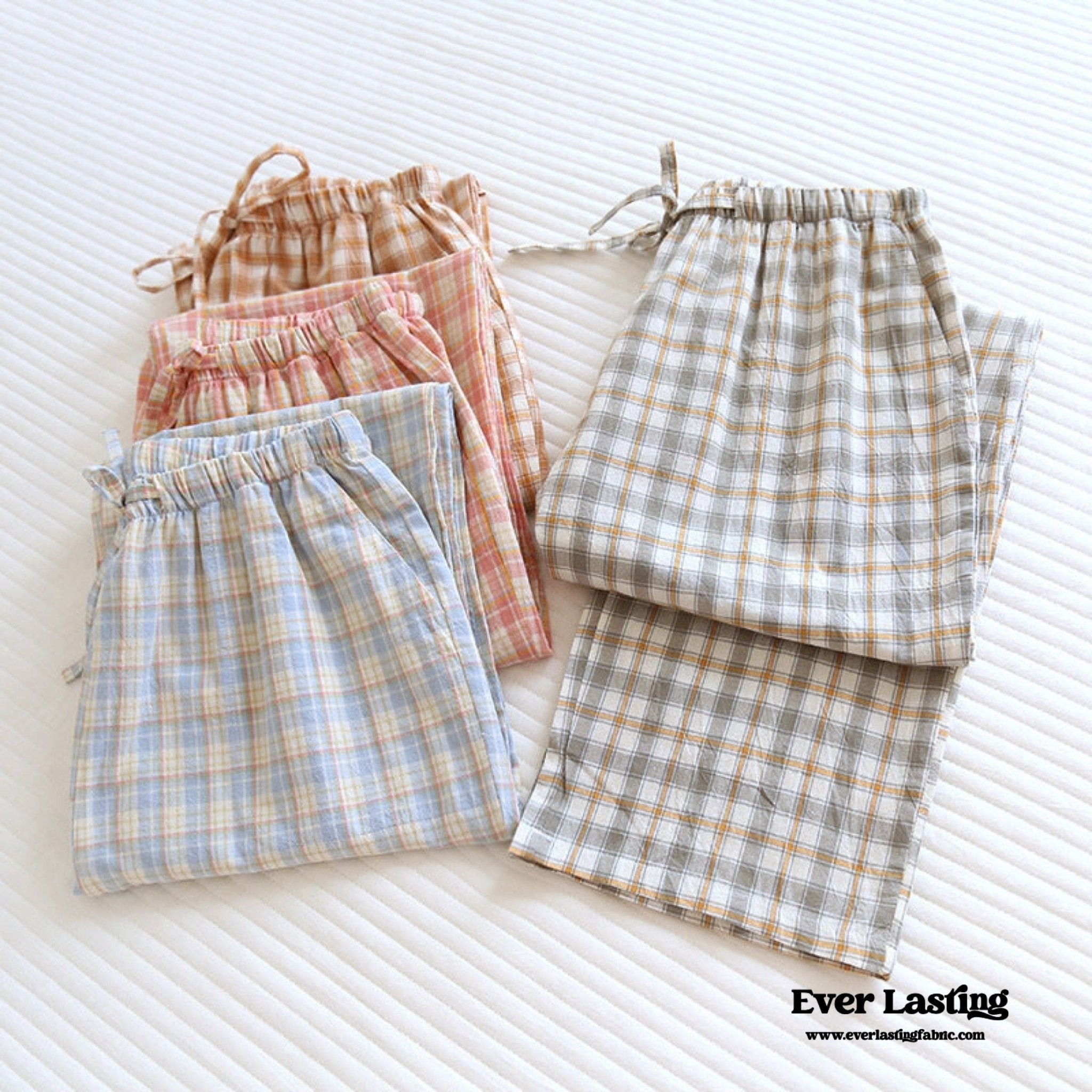 Plaid Washed Cotton Pajama Pants / Blue - Ever Lasting