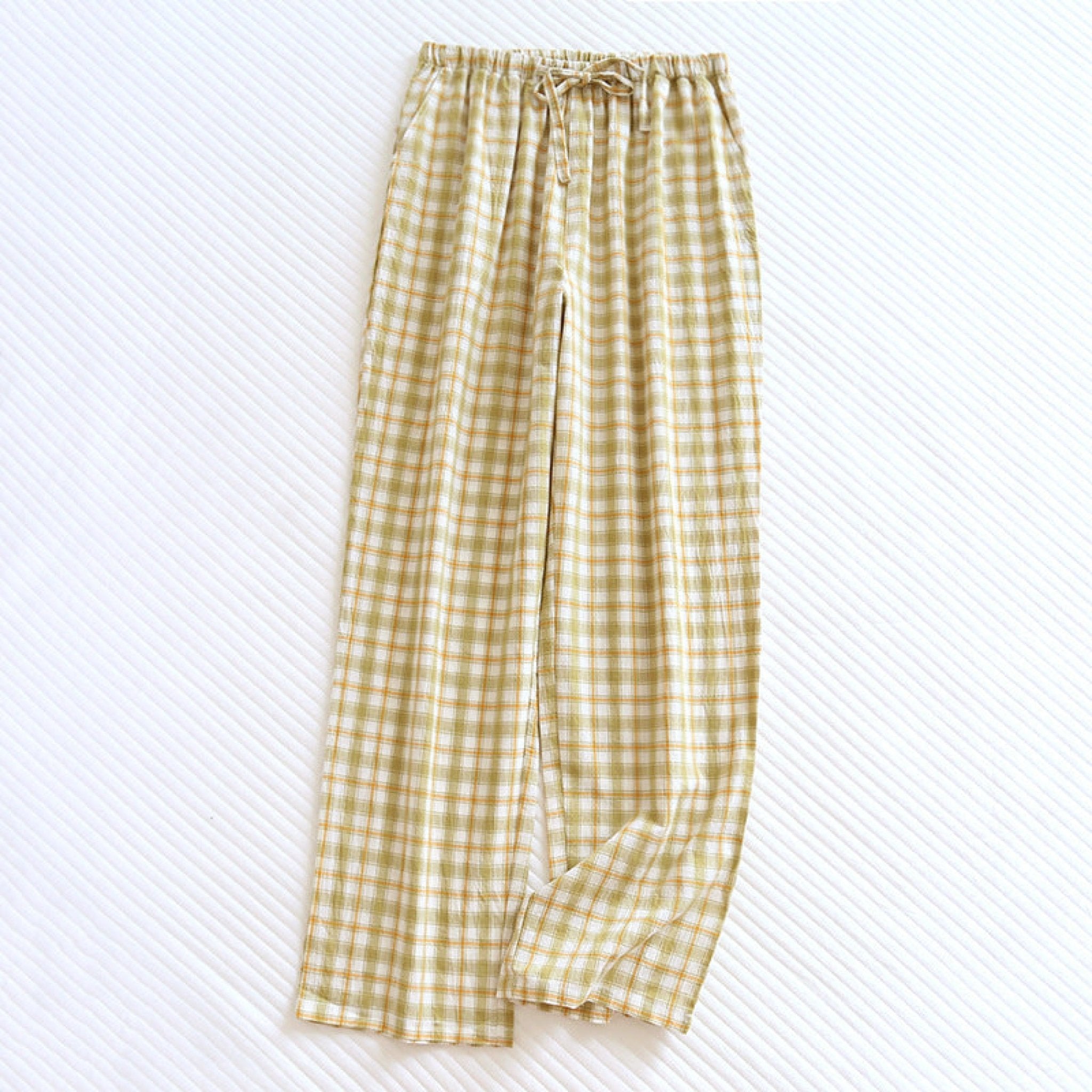 Plaid Washed Cotton Pajama Pants / Light Green - Ever Lasting