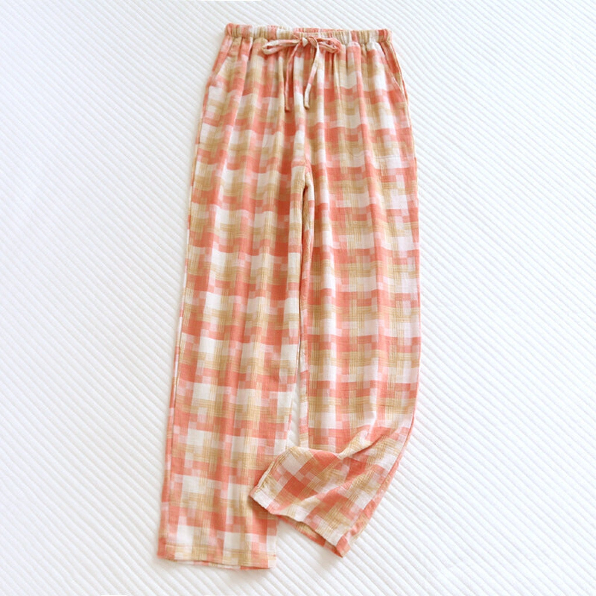 Plaid Washed Cotton Pajama Pants / Light Green - Ever Lasting