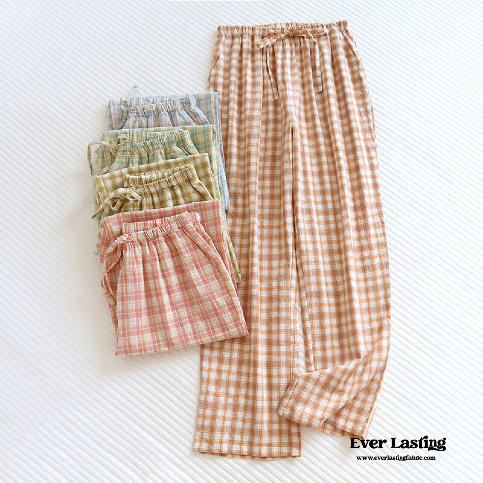 Plaid Washed Cotton Pajama Pants / Orange - Ever Lasting