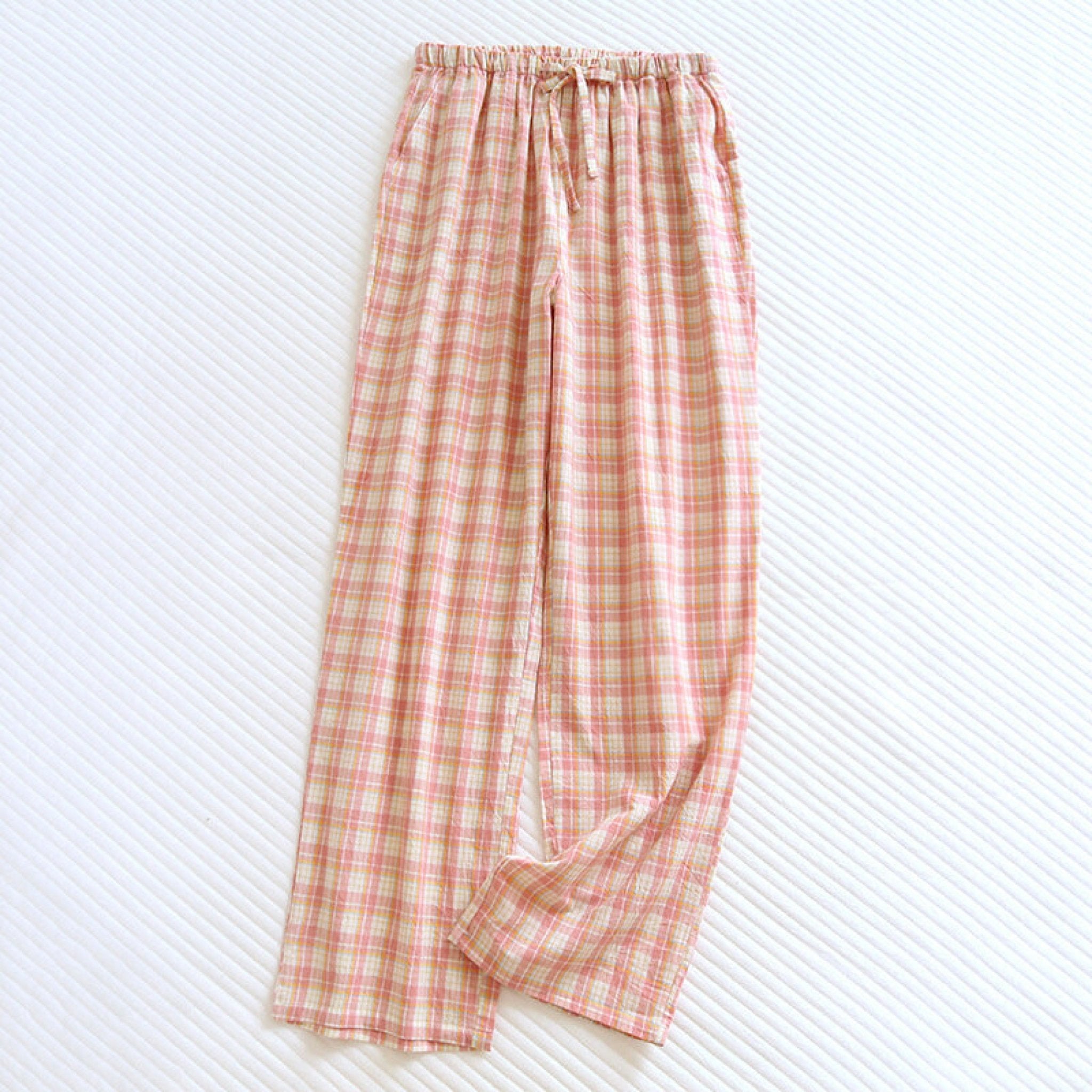 Plaid Washed Cotton Pajama Pants / Orange - Ever Lasting