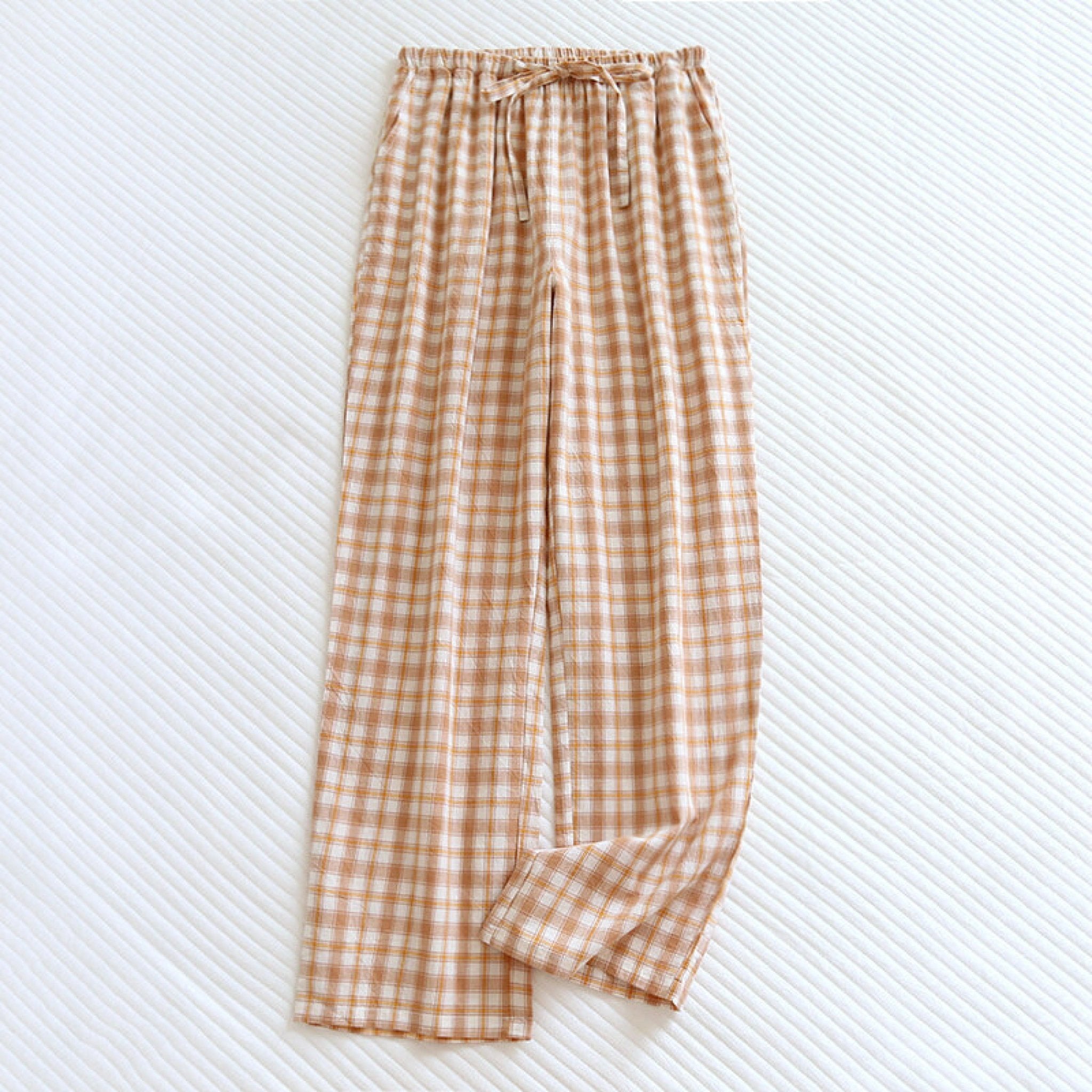 Plaid Washed Cotton Pajama Pants / Orange - Ever Lasting