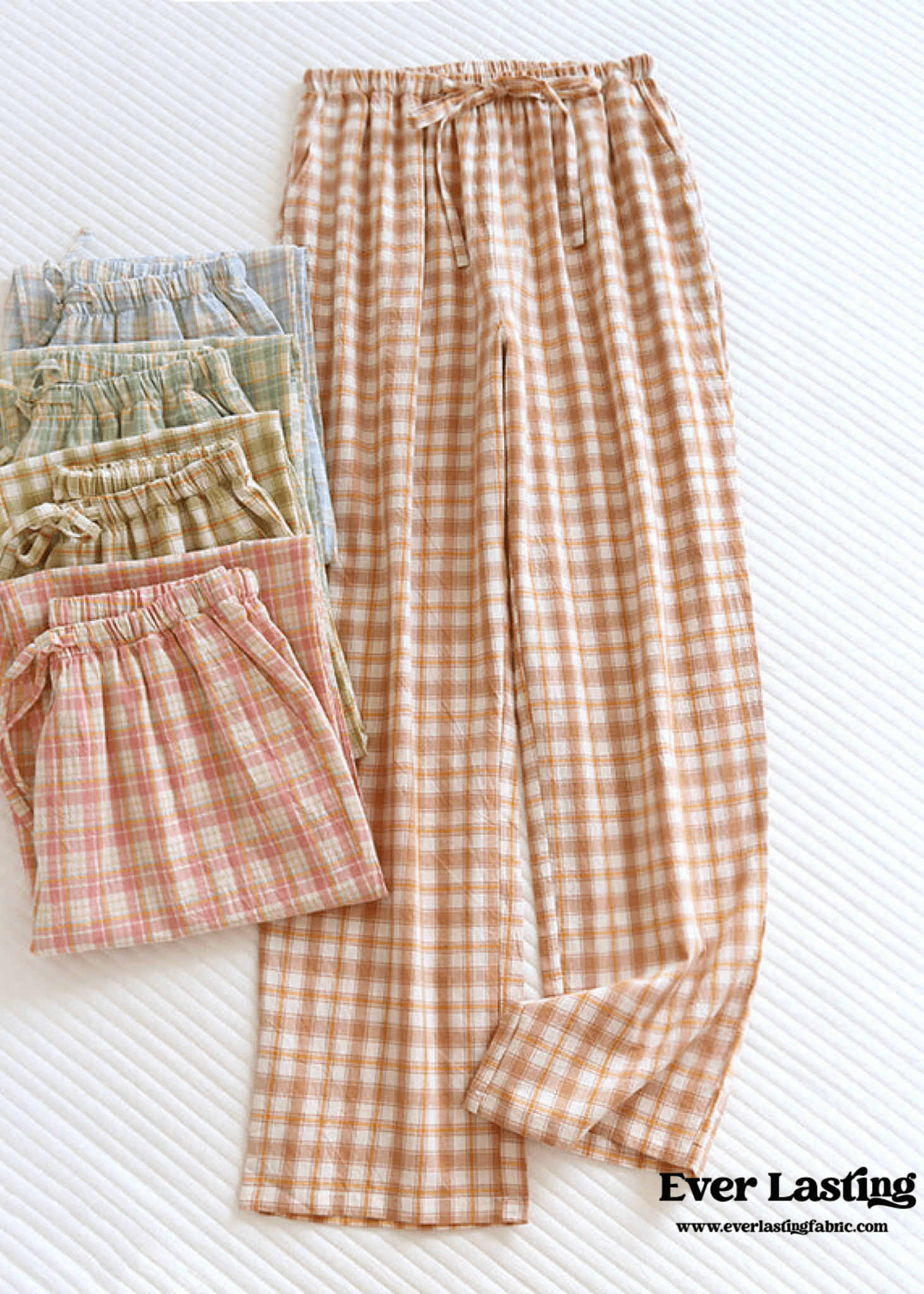 Plaid Washed Cotton Pajama Pants / Orange - Ever Lasting