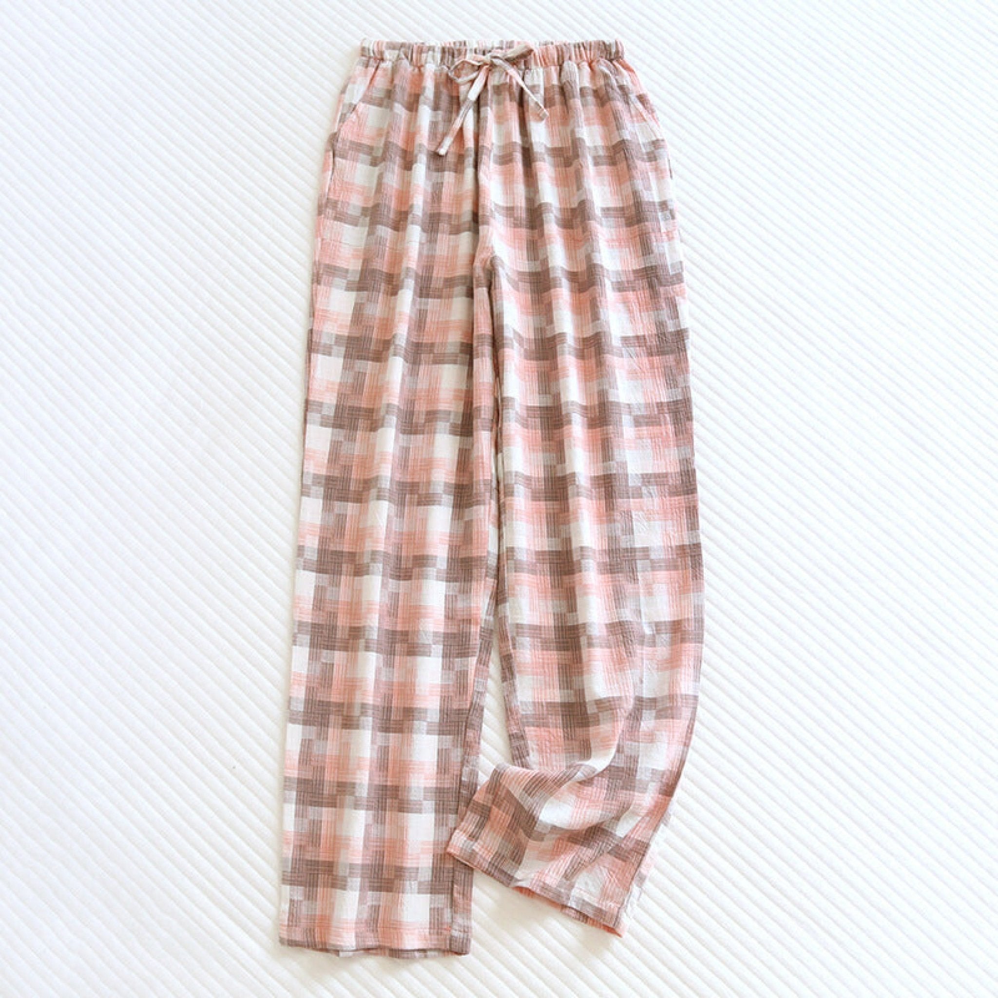 Plaid Washed Cotton Pajama Pants / Orange - Ever Lasting