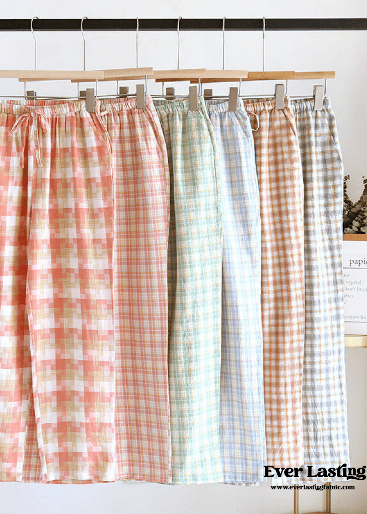 - Ever Lasting - Plaid Washed Cotton Pajama Pants / Pink - Pajamas - Ever Lasting