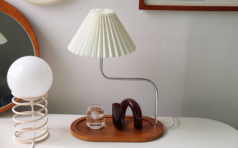 - Ever Lasting - Pleated Wooden Tray Lamp / Brown - Light - Ever Lasting
