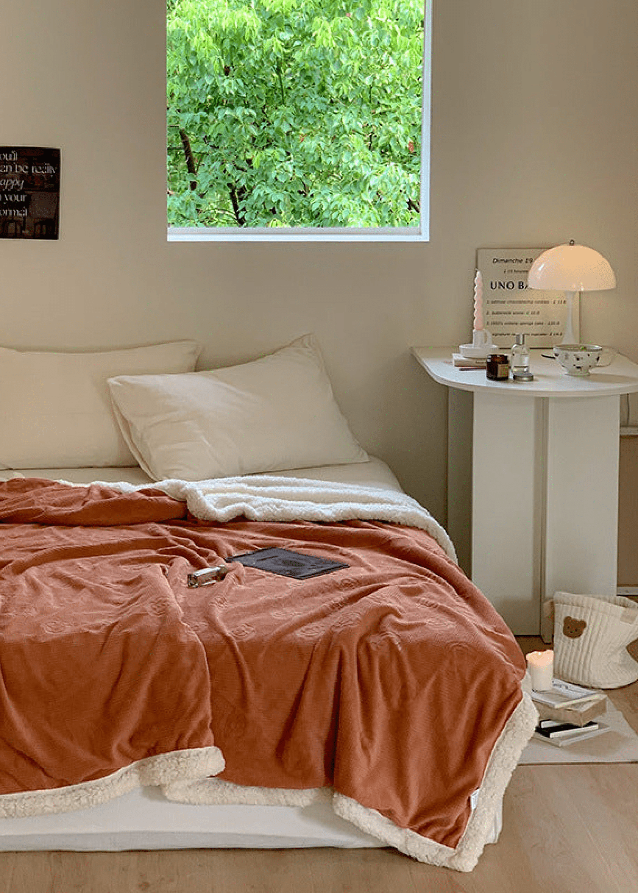 - Ever Lasting - Plush Fleece Floral Blanket / Off White - Blankets - Ever Lasting