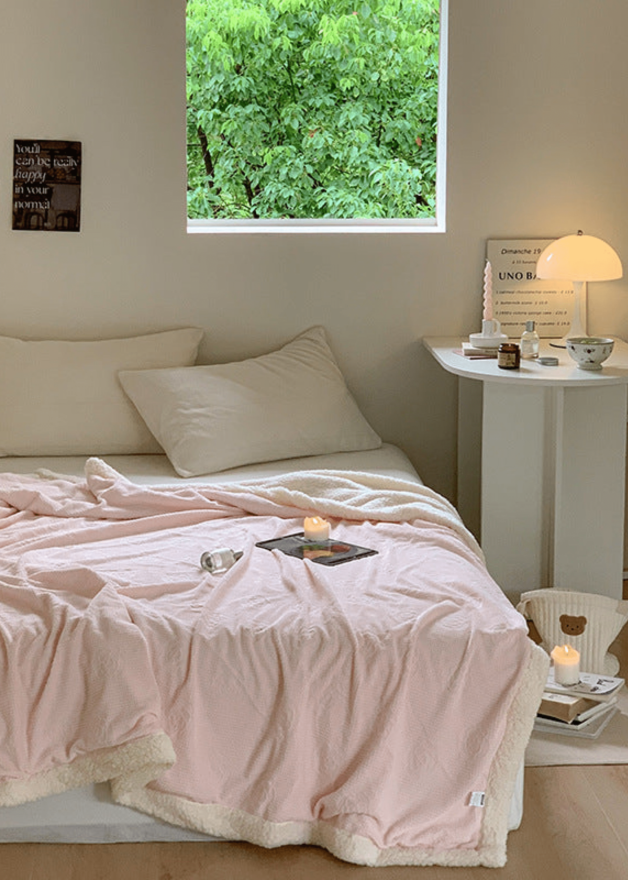 - Ever Lasting - Plush Fleece Floral Blanket / Off White - Blankets - Ever Lasting