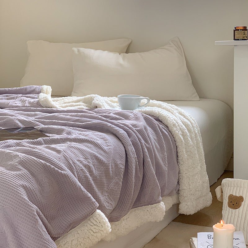 - Ever Lasting - Plush Fleece Floral Blanket / Off White - Blankets - Ever Lasting