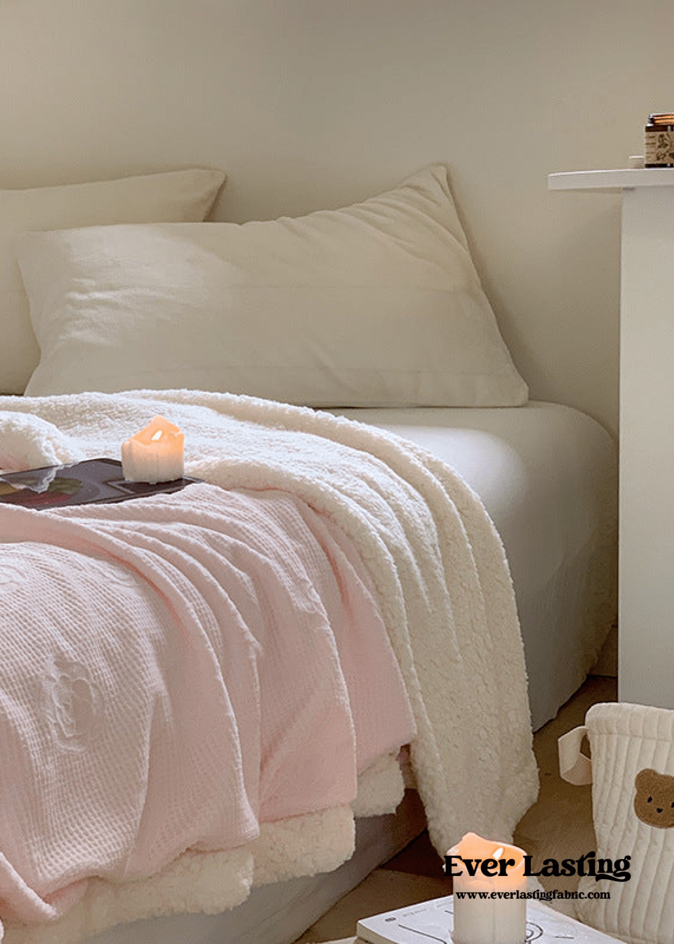 - Ever Lasting - Plush Fleece Floral Blanket / Off White - Blankets - Ever Lasting