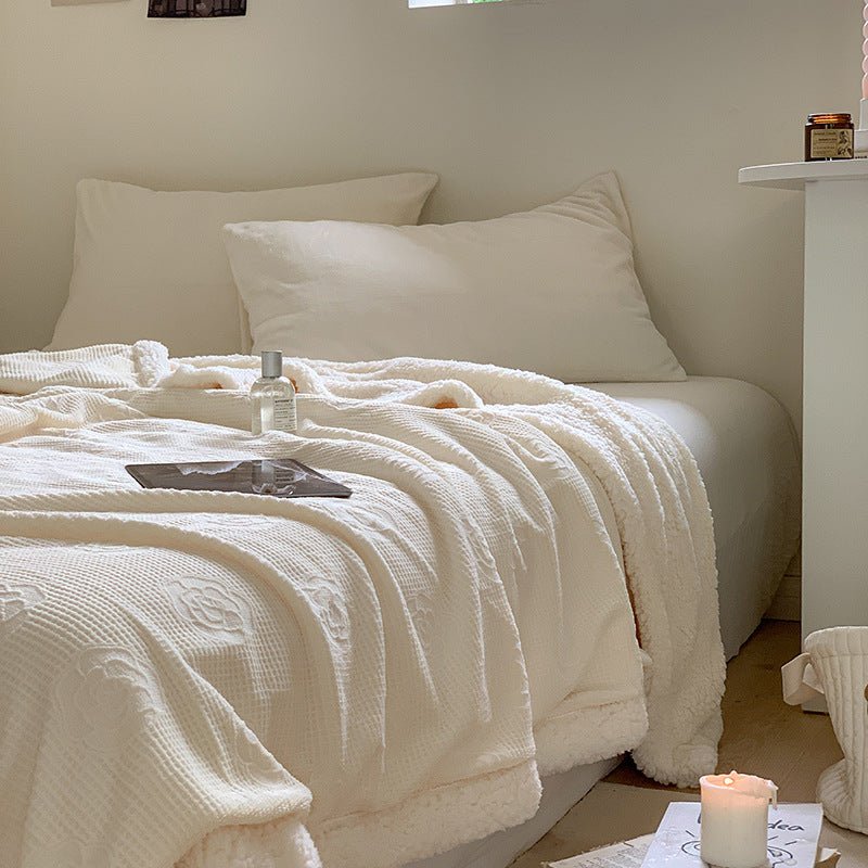 - Ever Lasting - Plush Fleece Floral Blanket / Off White - Blankets - Ever Lasting