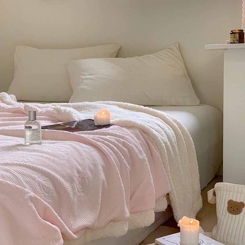 - Ever Lasting - Plush Fleece Floral Blanket / Off White - Blankets - Ever Lasting