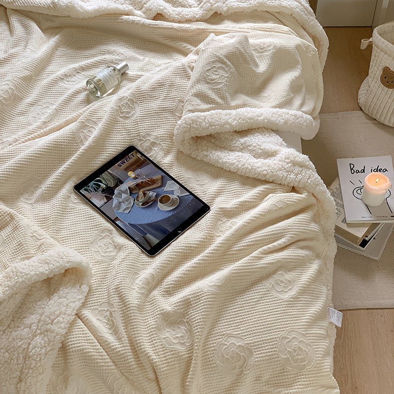 - Ever Lasting - Plush Fleece Floral Blanket / Off White - Blankets - Ever Lasting
