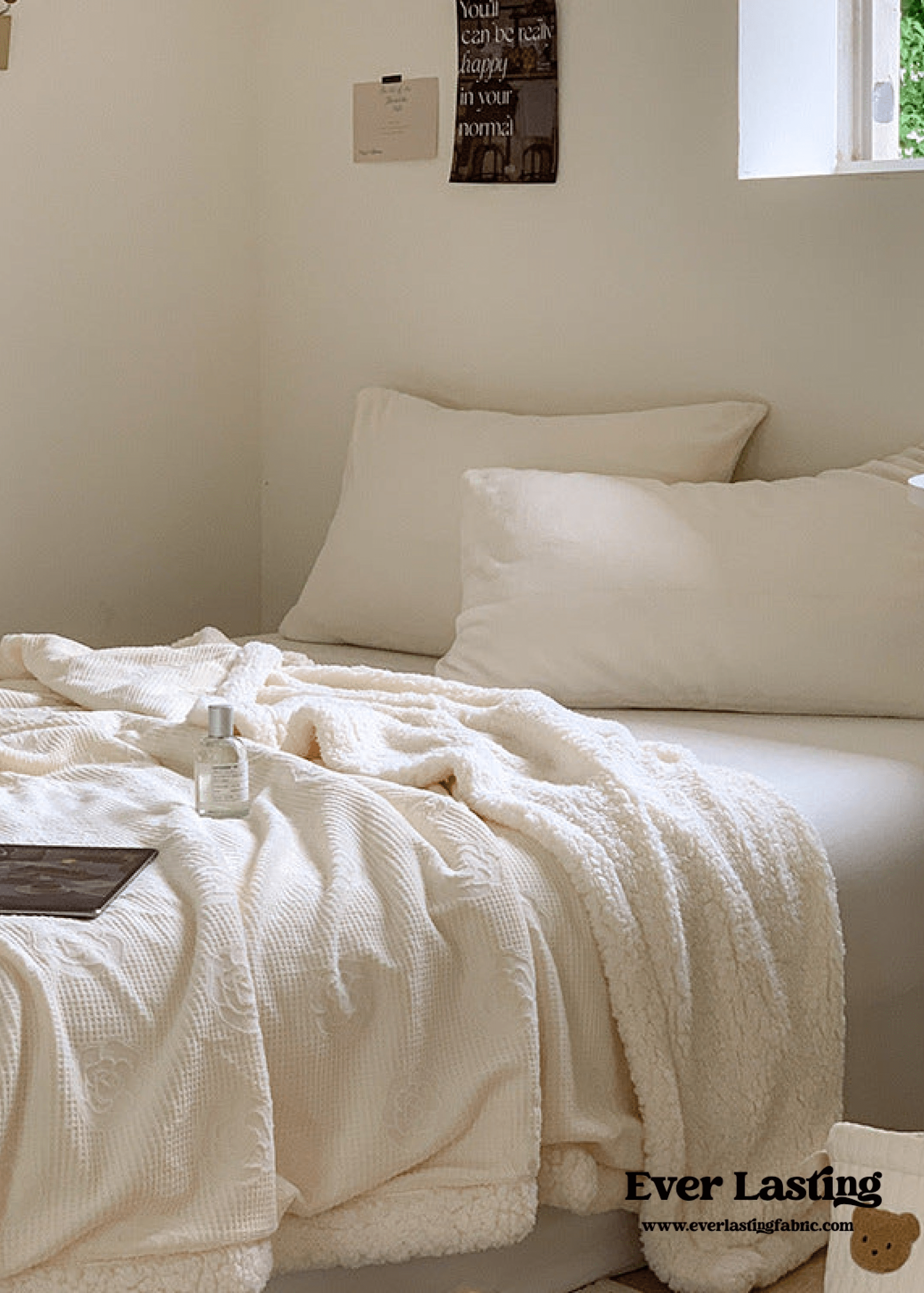 - Ever Lasting - Plush Fleece Floral Blanket / Off White - Blankets - Ever Lasting