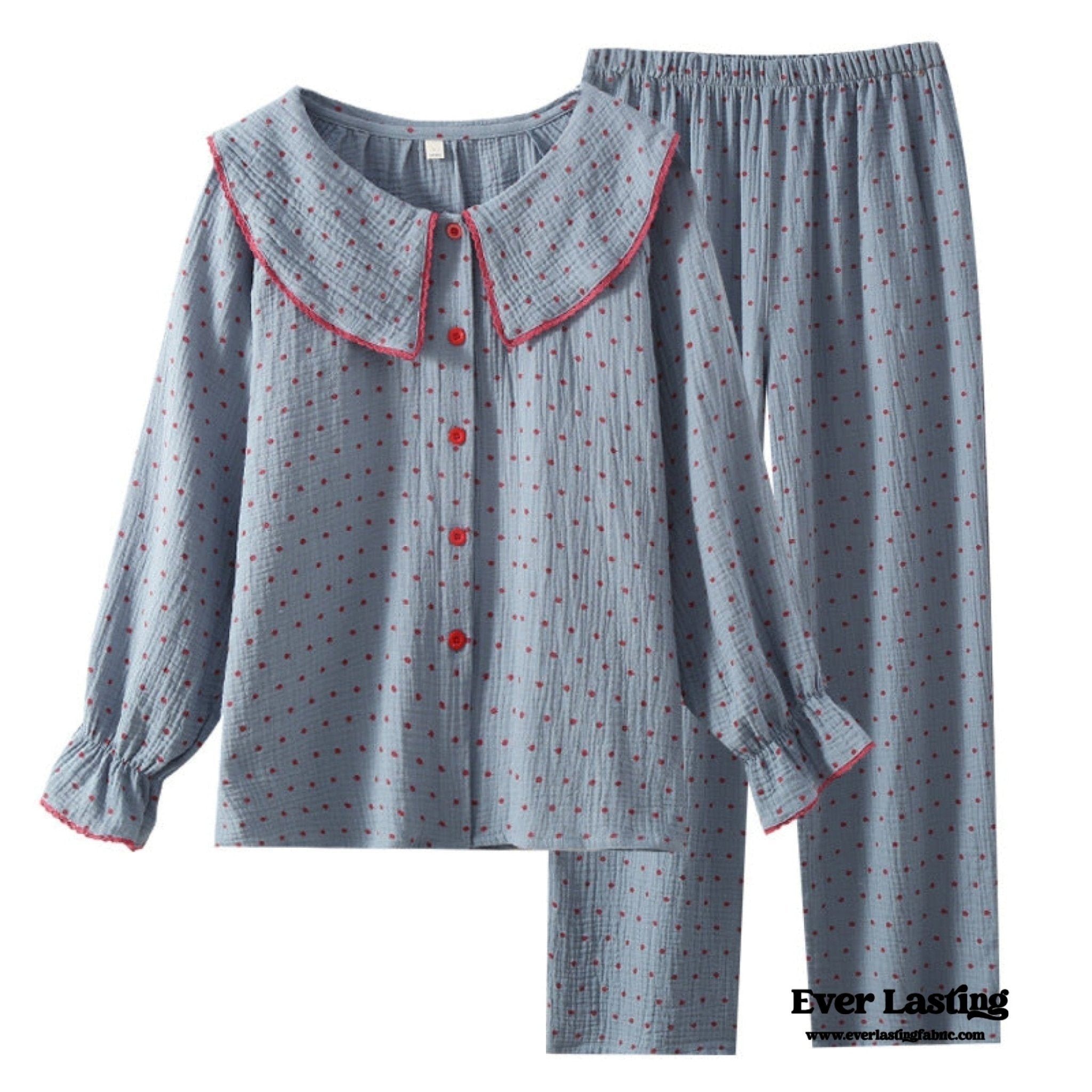 Polka Dot Cute Collared Pajama Set - Ever Lasting