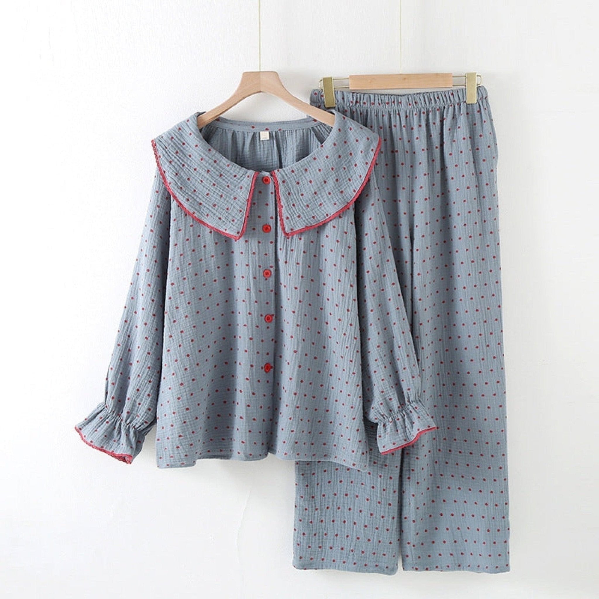 Polka Dot Cute Collared Pajama Set - Ever Lasting