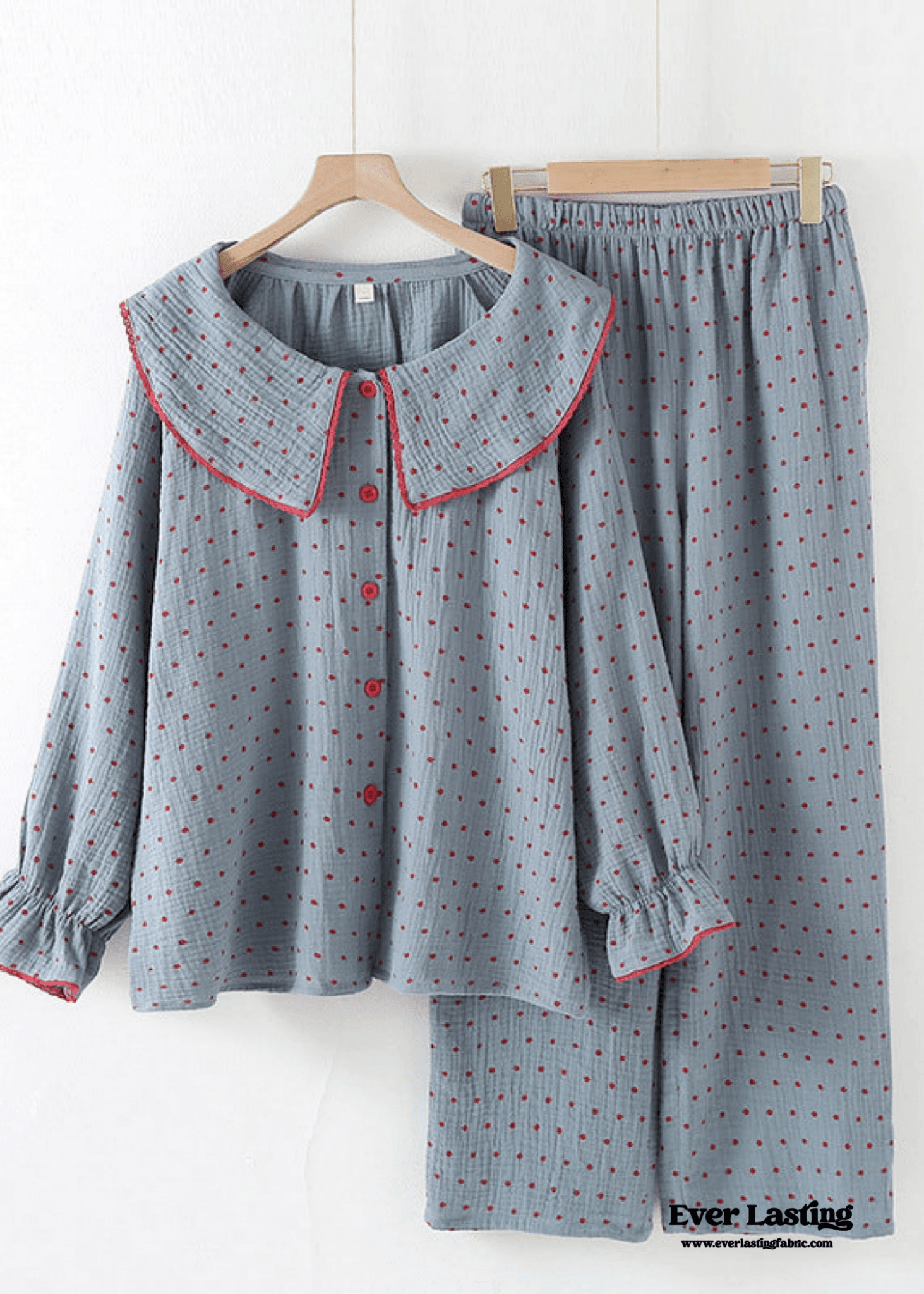 Polka Dot Cute Collared Pajama Set - Ever Lasting