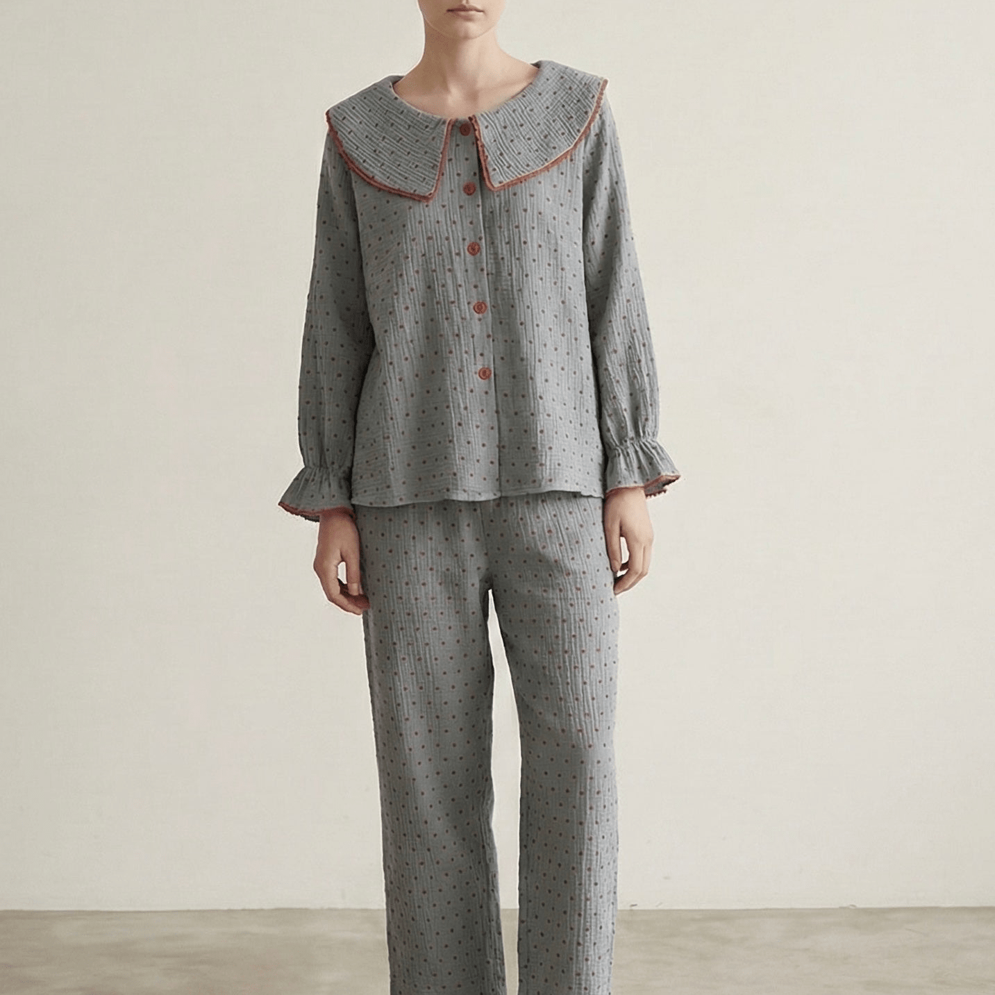 - Ever Lasting - Polka Dot Cute Collared Pajama Set - Pajamas - Ever Lasting