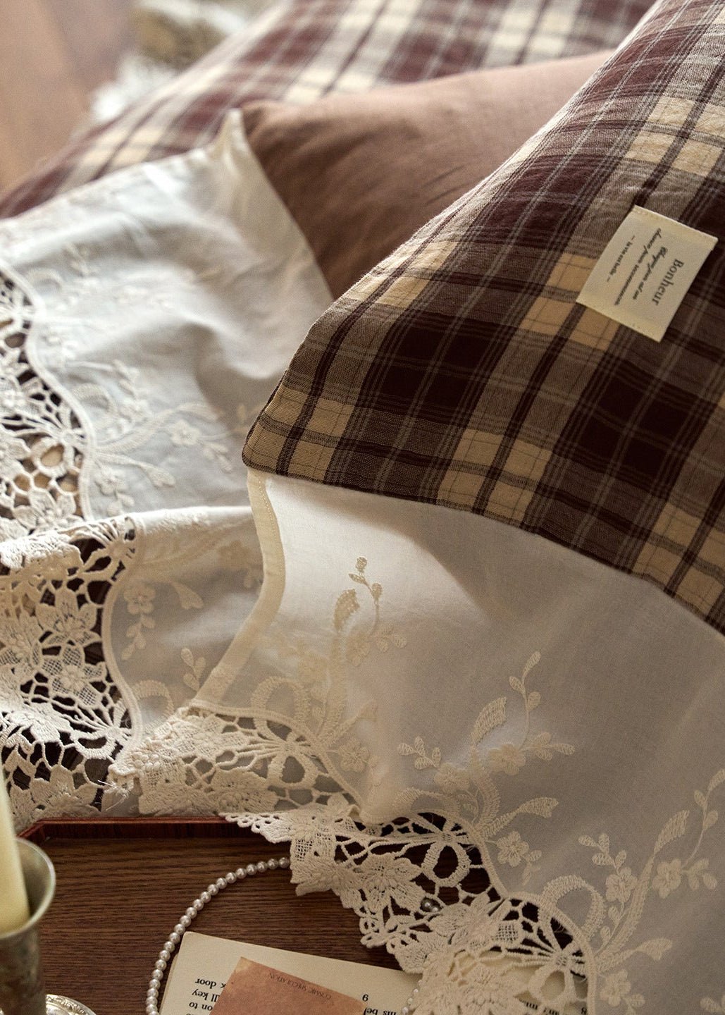 -Ever Lasting - Primrose Gingham Washed Cotton Bedding Set / Brown -Bedding Set -Ever Lasting