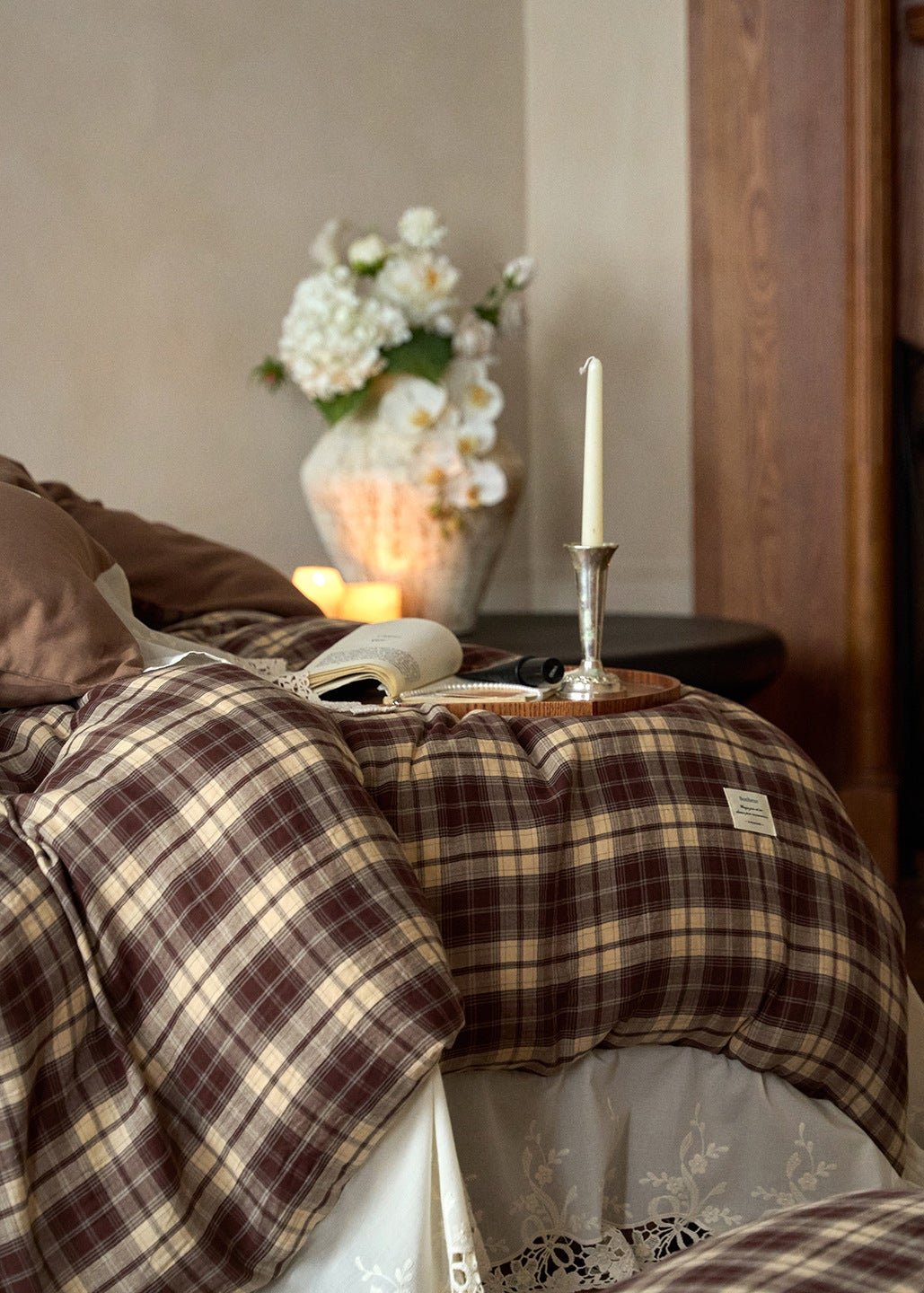 -Ever Lasting - Primrose Gingham Washed Cotton Bedding Set / Brown -Bedding Set -Ever Lasting