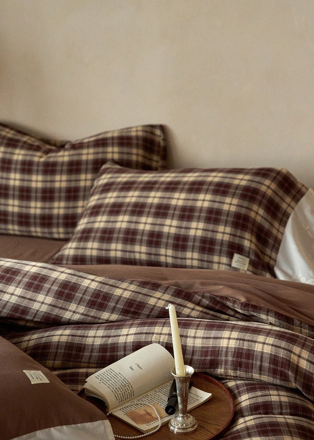-Ever Lasting - Primrose Gingham Washed Cotton Bedding Set / Brown -Bedding Set -Ever Lasting