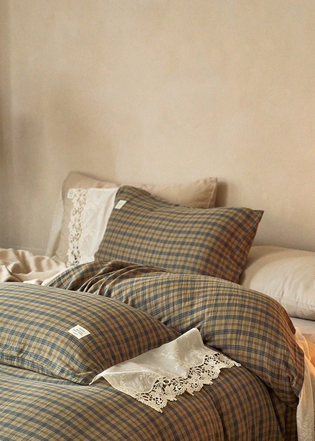 -Ever Lasting - Primrose Gingham Washed Cotton Bedding Set / Brown -Bedding Set -Ever Lasting