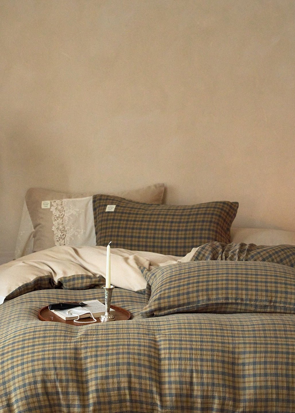 -Ever Lasting - Primrose Gingham Washed Cotton Bedding Set / Brown -Bedding Set -Ever Lasting