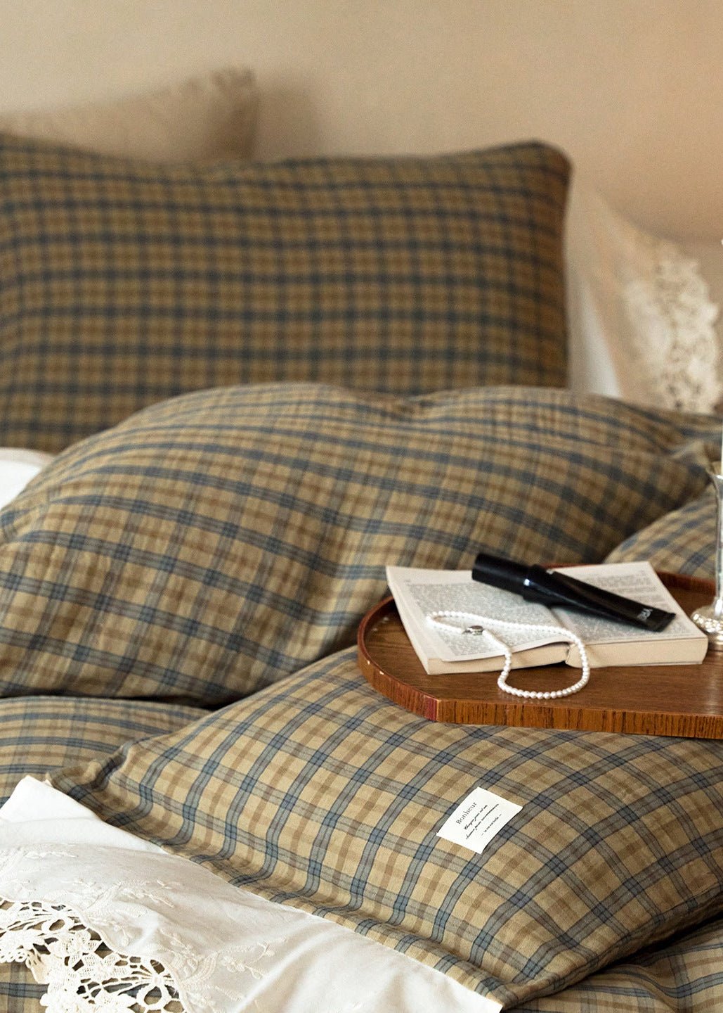 -Ever Lasting - Primrose Gingham Washed Cotton Bedding Set / Brown -Bedding Set -Ever Lasting