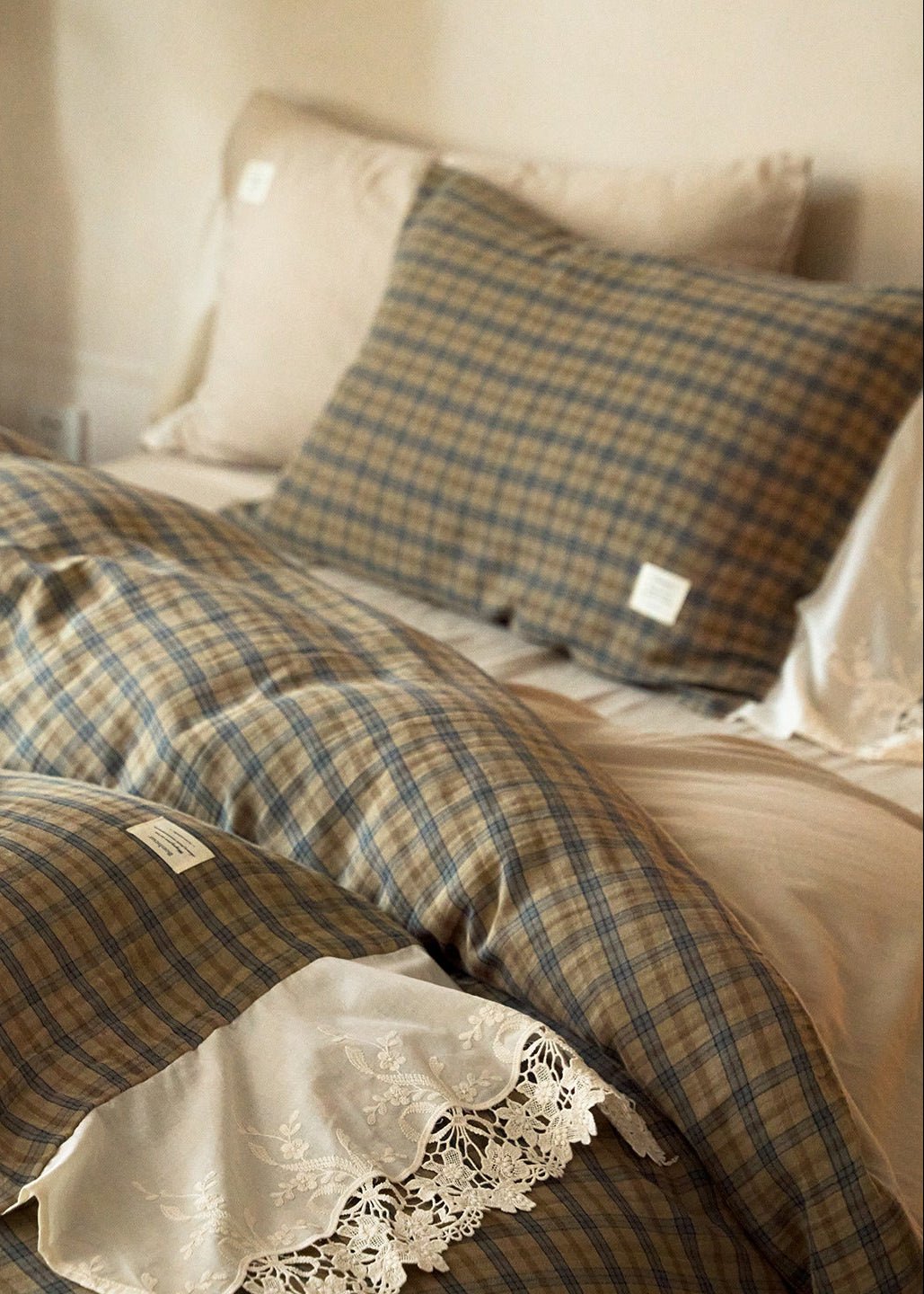 -Ever Lasting - Primrose Gingham Washed Cotton Bedding Set / Brown -Bedding Set -Ever Lasting