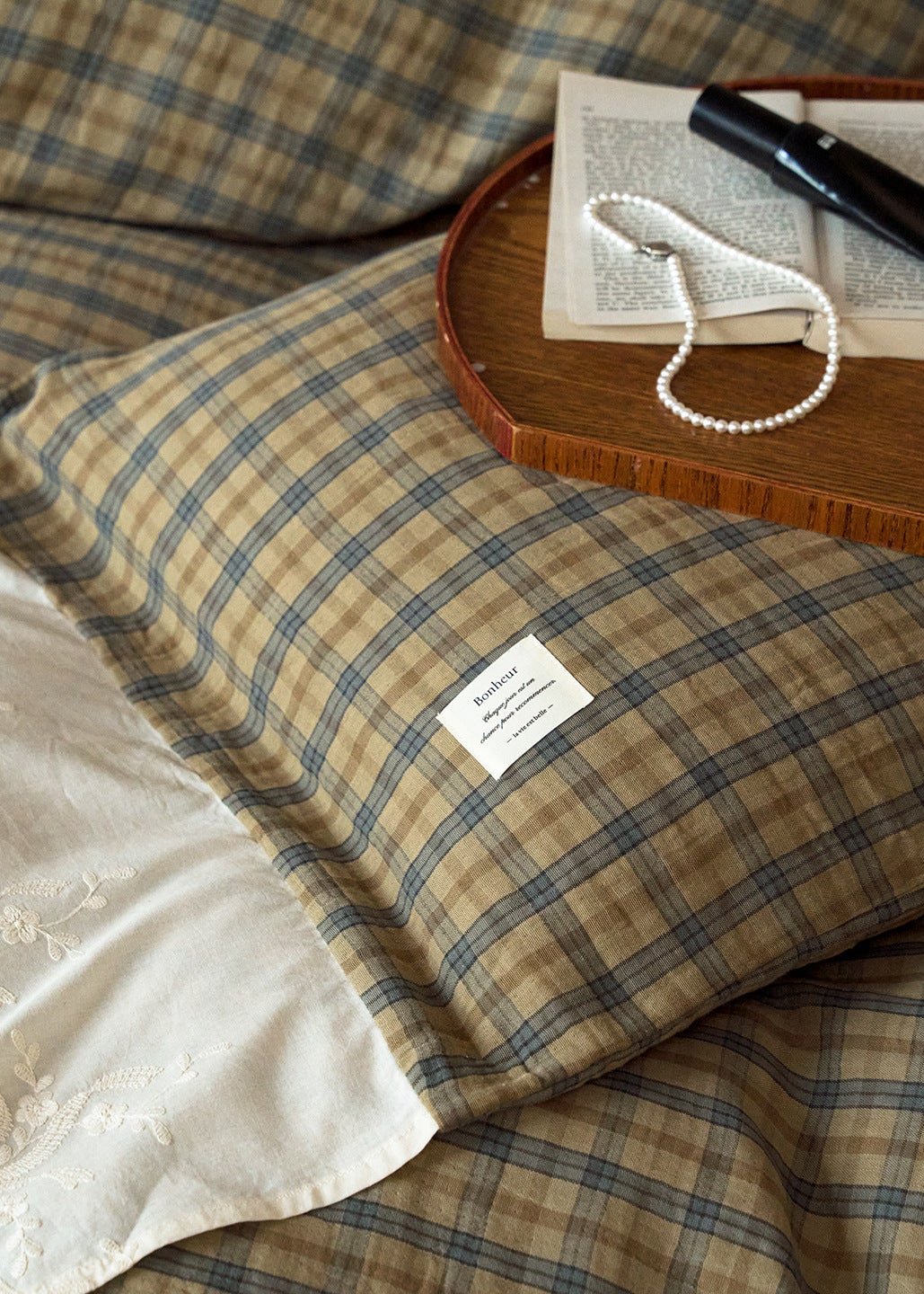 -Ever Lasting - Primrose Gingham Washed Cotton Bedding Set / Brown -Bedding Set -Ever Lasting