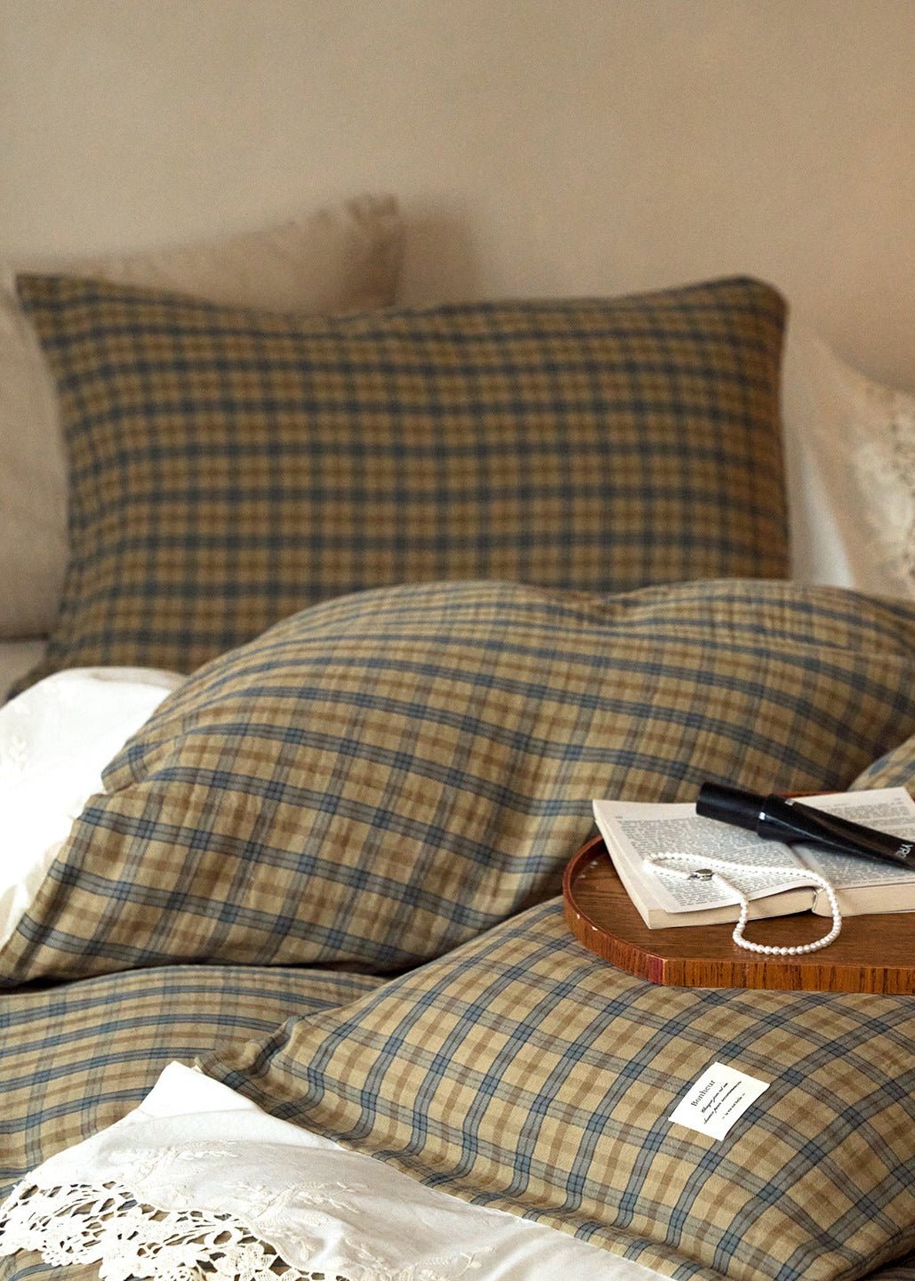 -Ever Lasting - Primrose Gingham Washed Cotton Bedding Set / Brown -Bedding Set -Ever Lasting